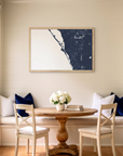 Siesta Key matte map art in dining nook setting