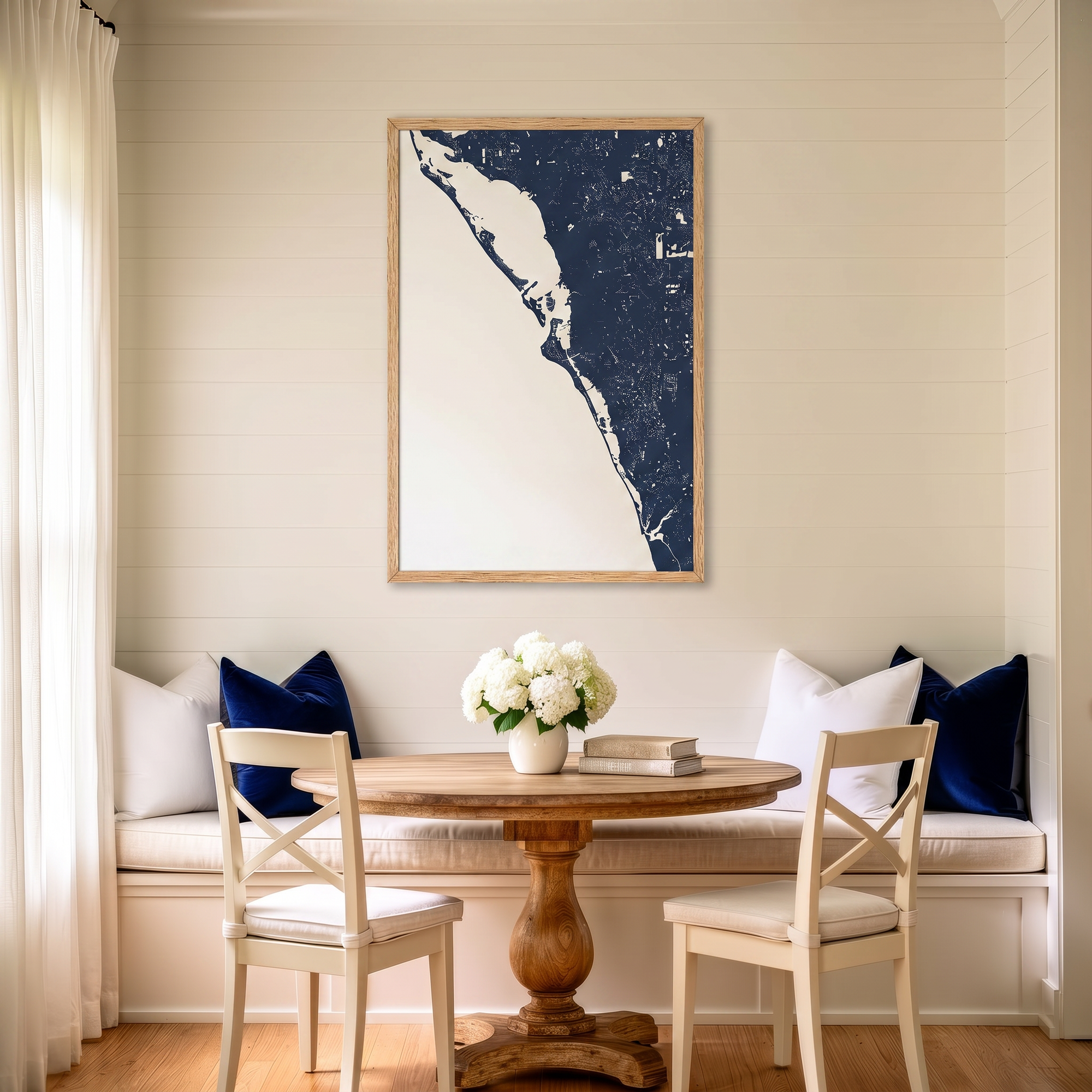 Siesta Key matte map art in dining nook setting