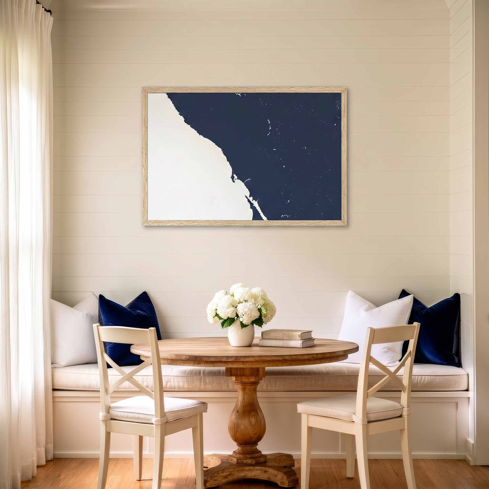 Sonoma Coast matte map art in dining nook setting