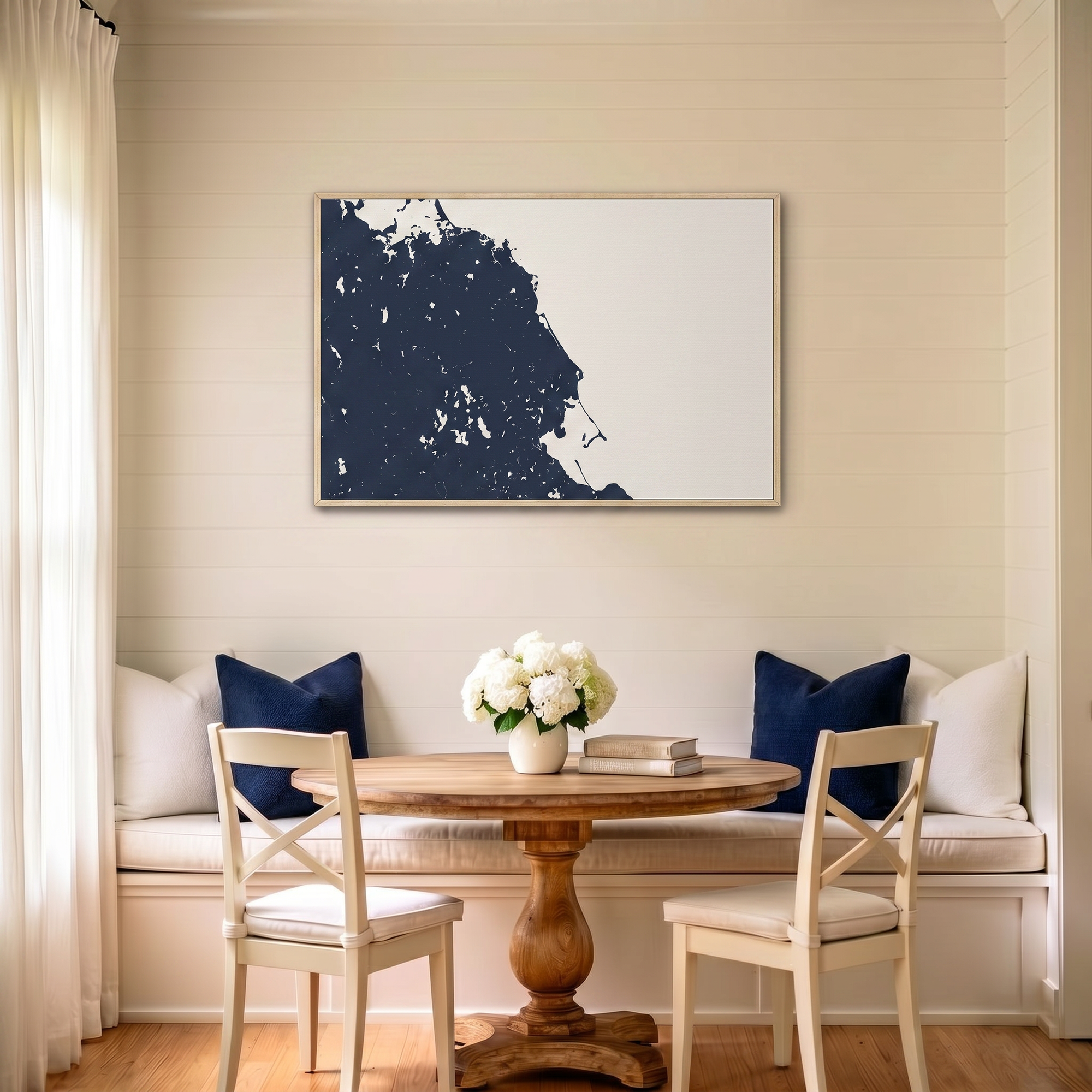 South Shore Massachusetts canvas map art in dining nook setting