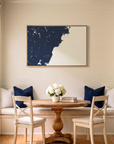 Southern Maine Coast canvas map art in dining nook setting