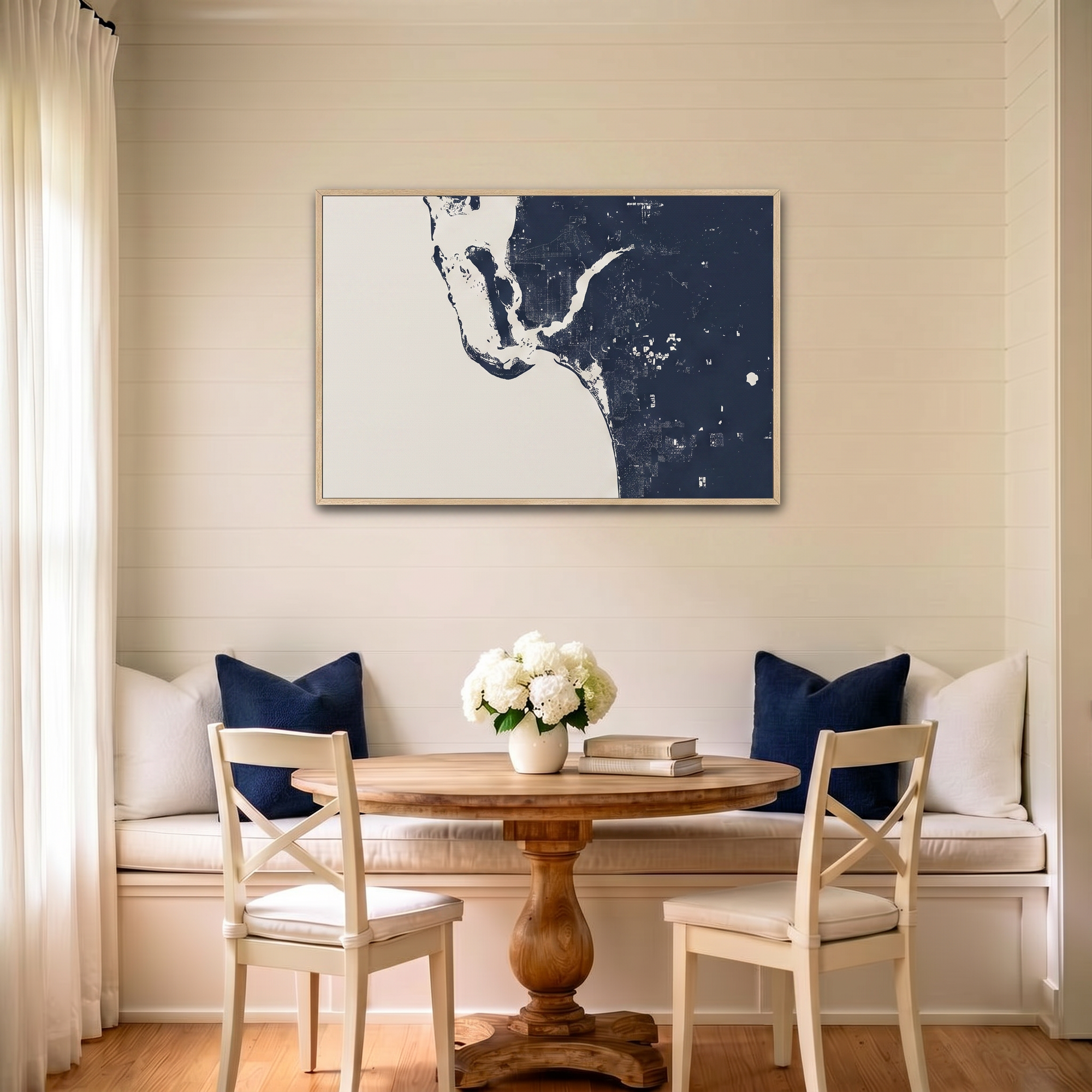 Southwest Florida canvas map art in dining nook setting