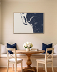 Southwest Florida canvas map art in dining nook setting