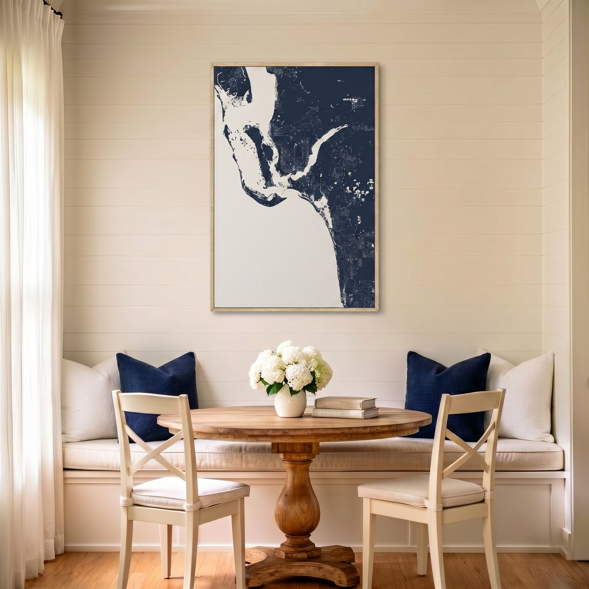Southwest Florida canvas map art in dining nook setting