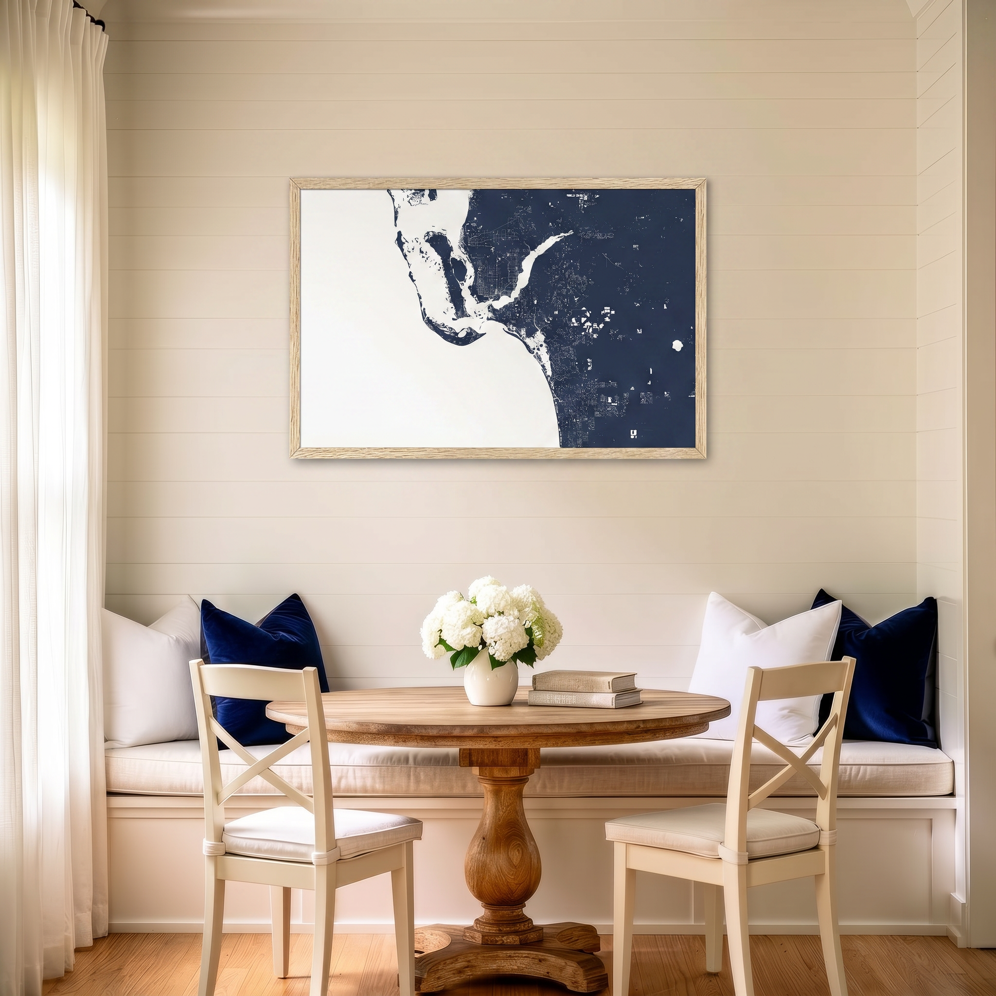 Southwest Florida matte map art in dining nook setting