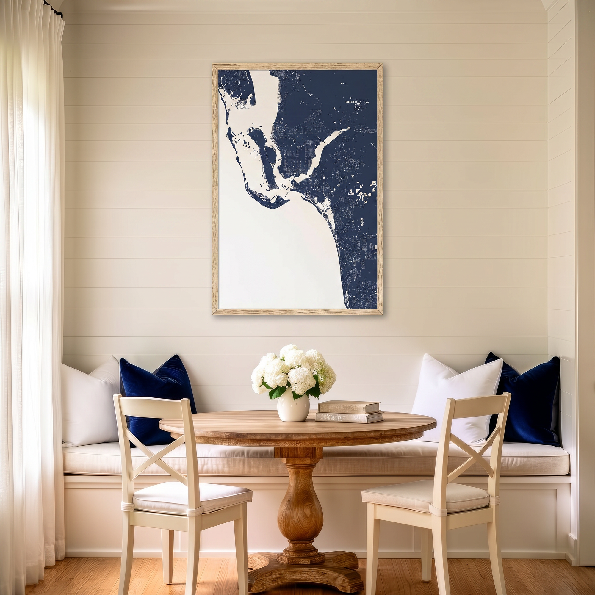Southwest Florida matte map art in dining nook setting