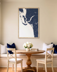 Southwest Florida matte map art in dining nook setting
