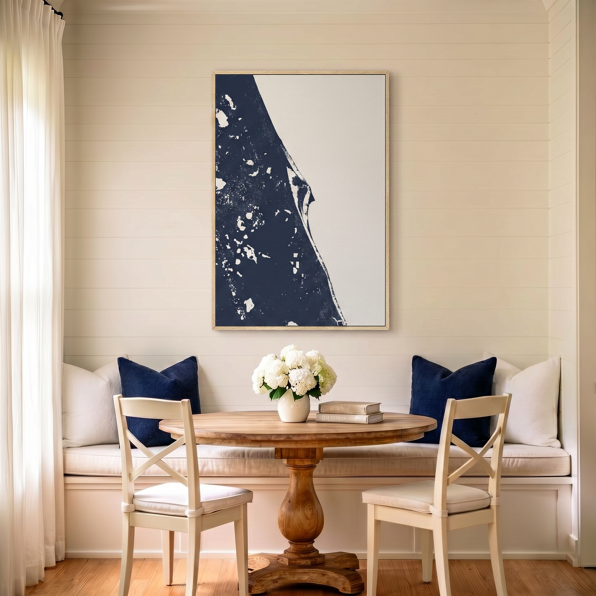 Space Coast canvas map art in dining nook setting