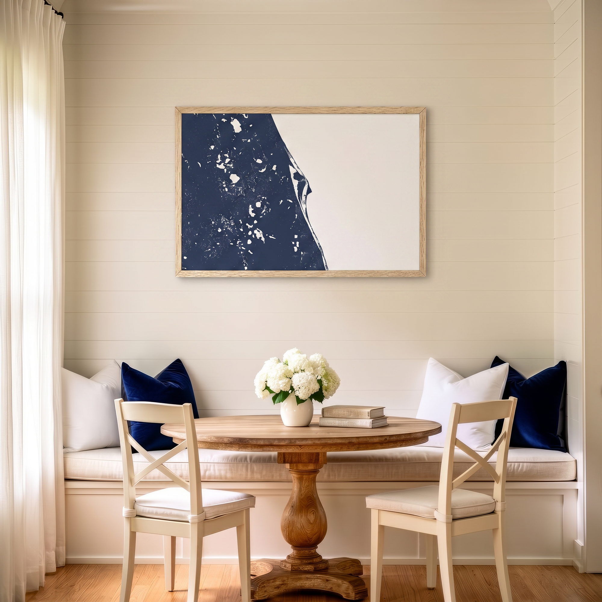 Space Coast matte map art in dining nook setting