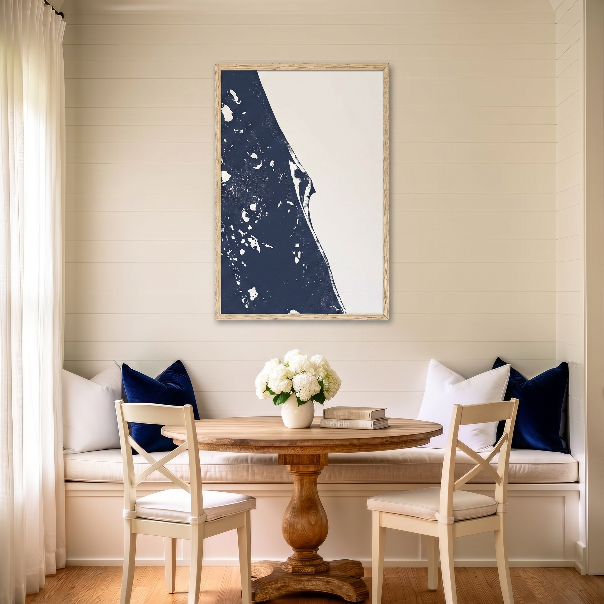 Space Coast matte map art in dining nook setting