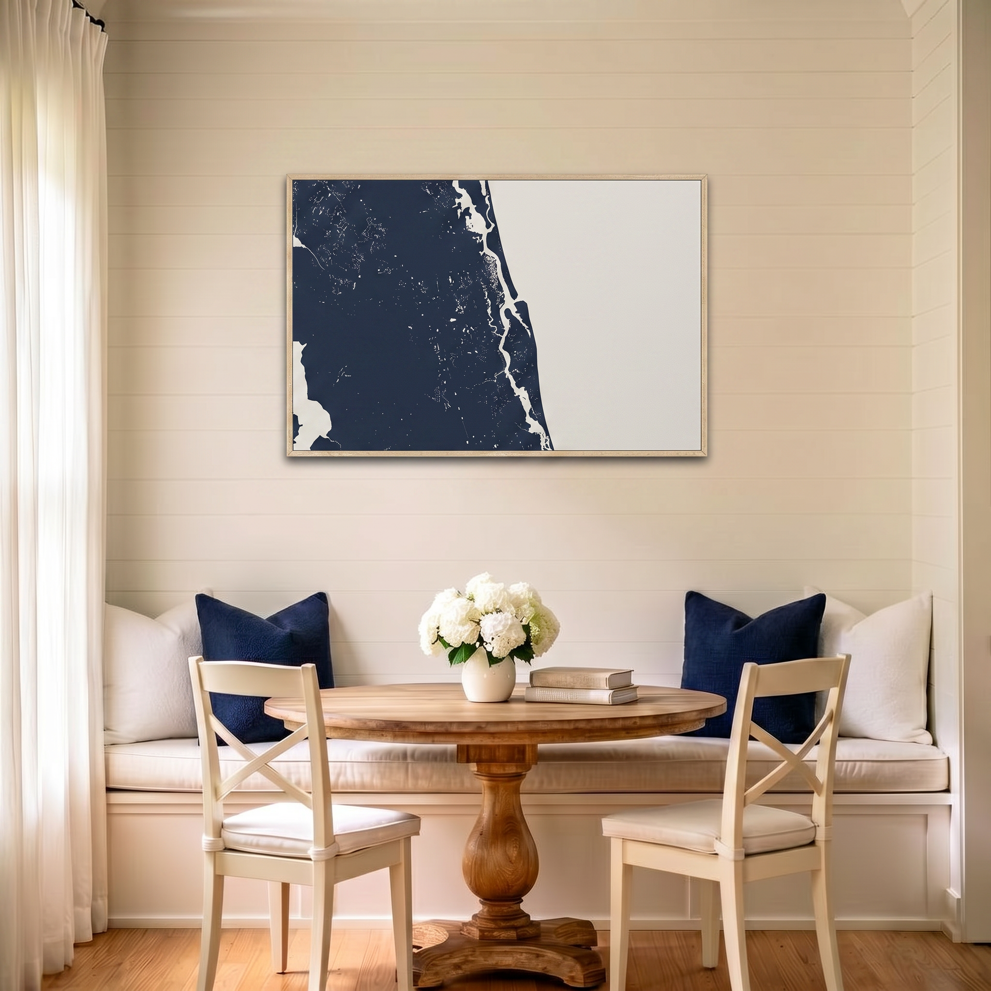 St. Augustine canvas map art in dining nook setting