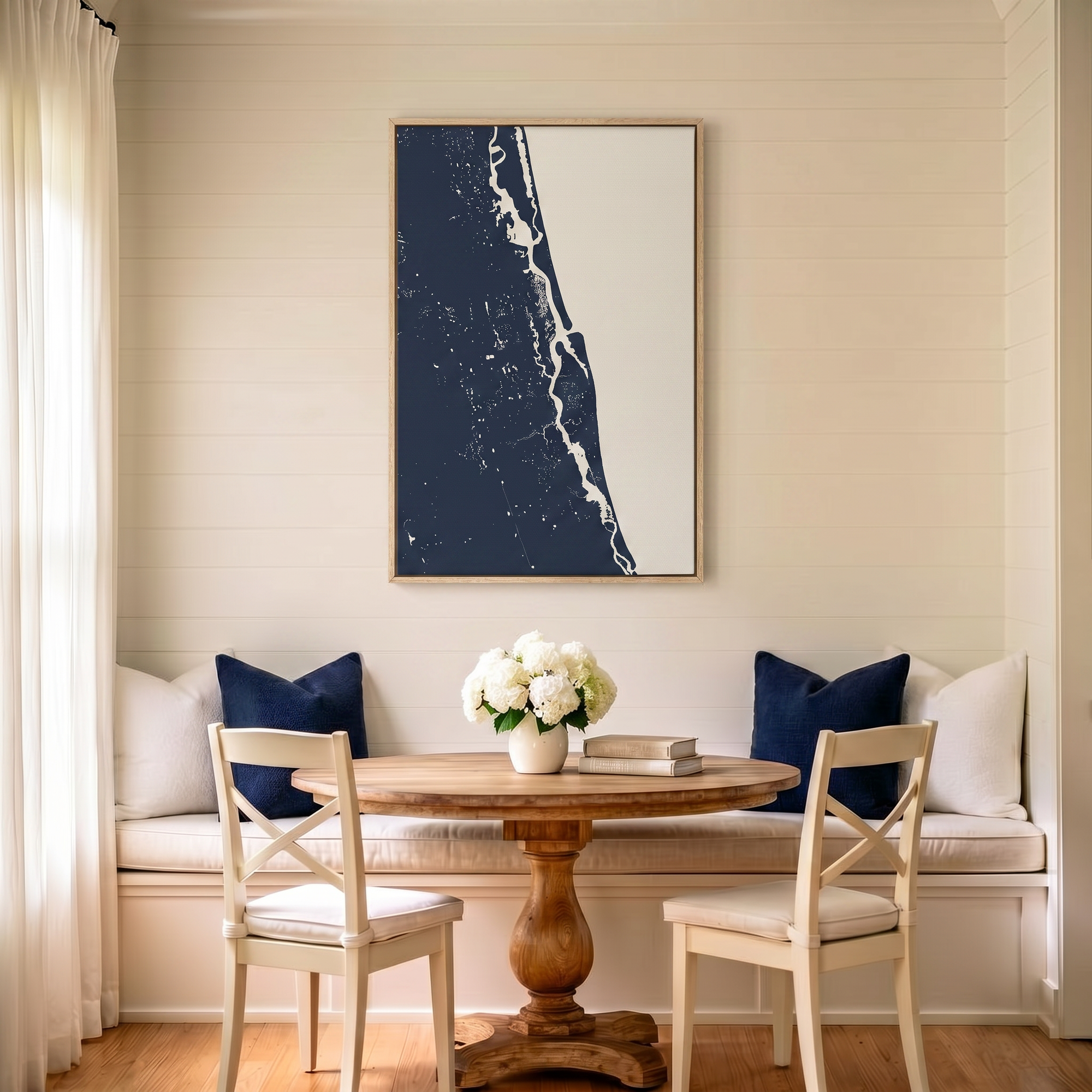 St. Augustine canvas map art in dining nook setting