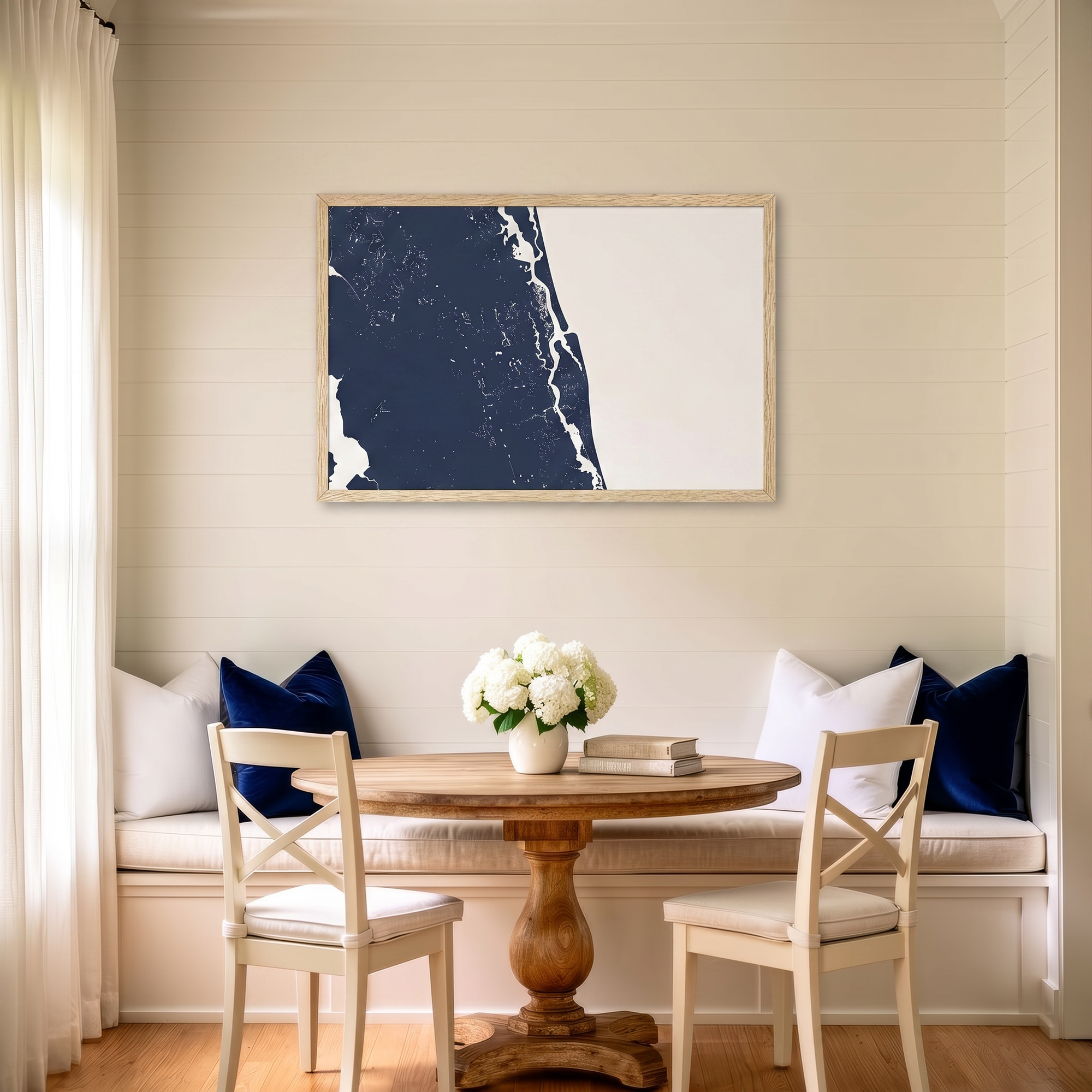 St. Augustine matte map art in dining nook setting