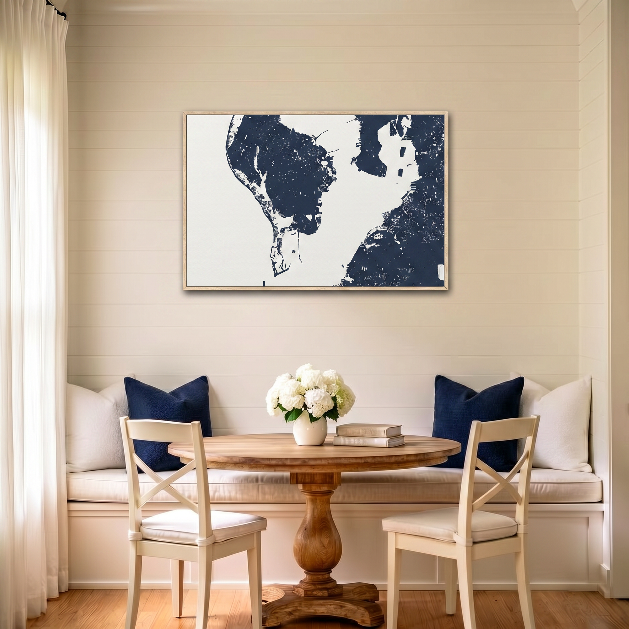 St. Petersburg canvas map art in dining nook setting