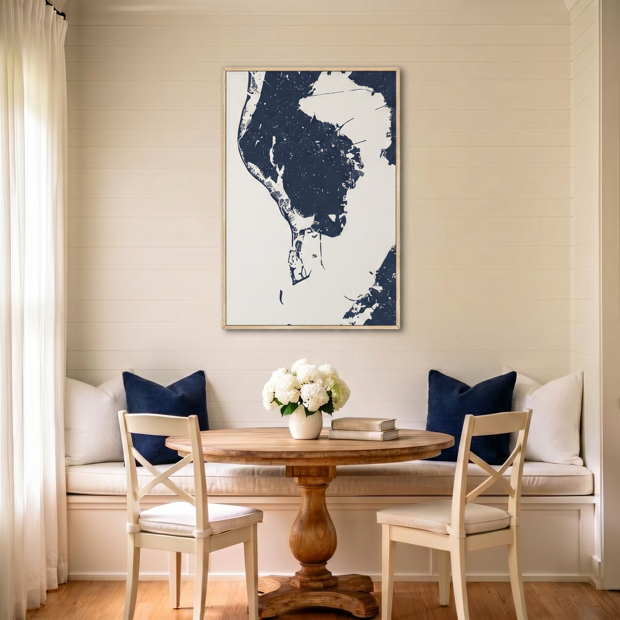 St. Petersburg canvas map art in dining nook setting