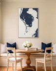 St. Petersburg canvas map art in dining nook setting