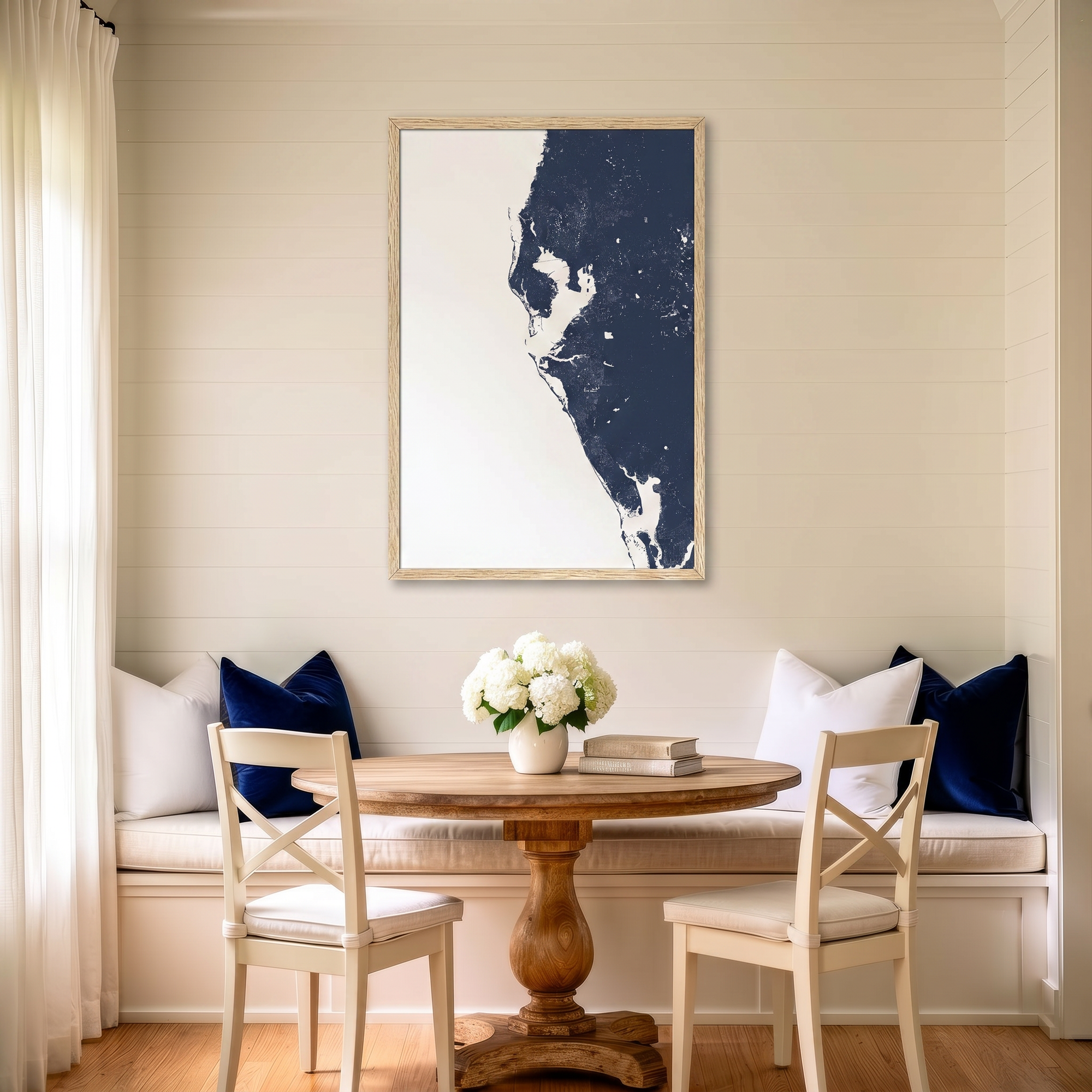 Tampa Bay / Sarasota matte map art in dining nook setting