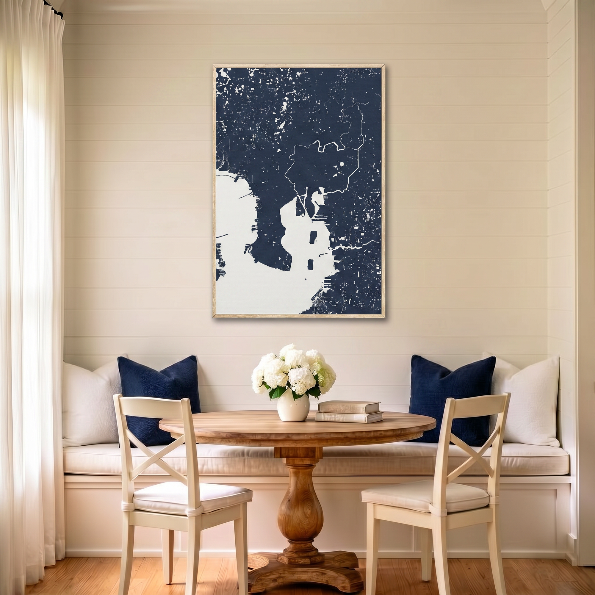 Tampa canvas map art in dining nook setting