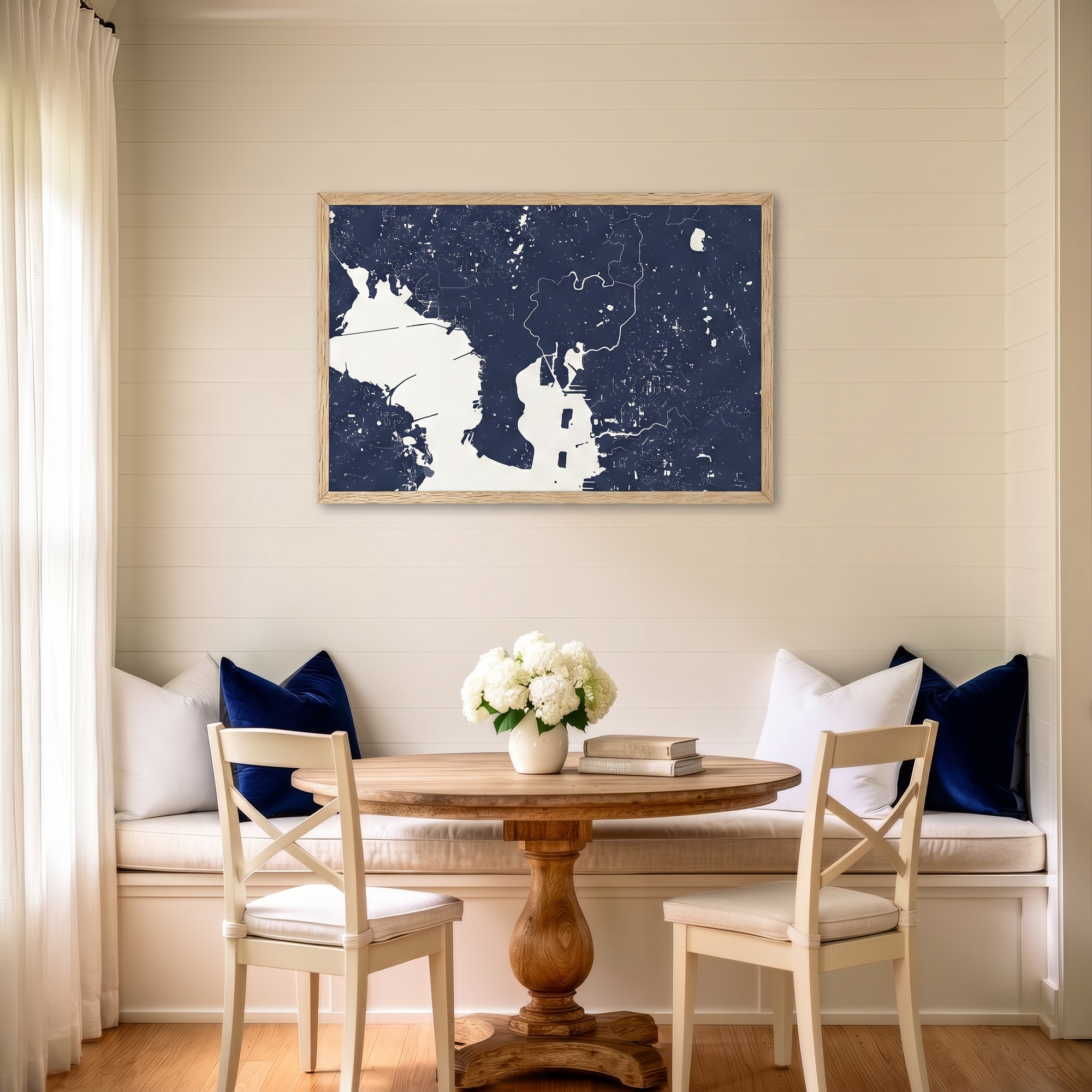Tampa matte map art in dining nook setting