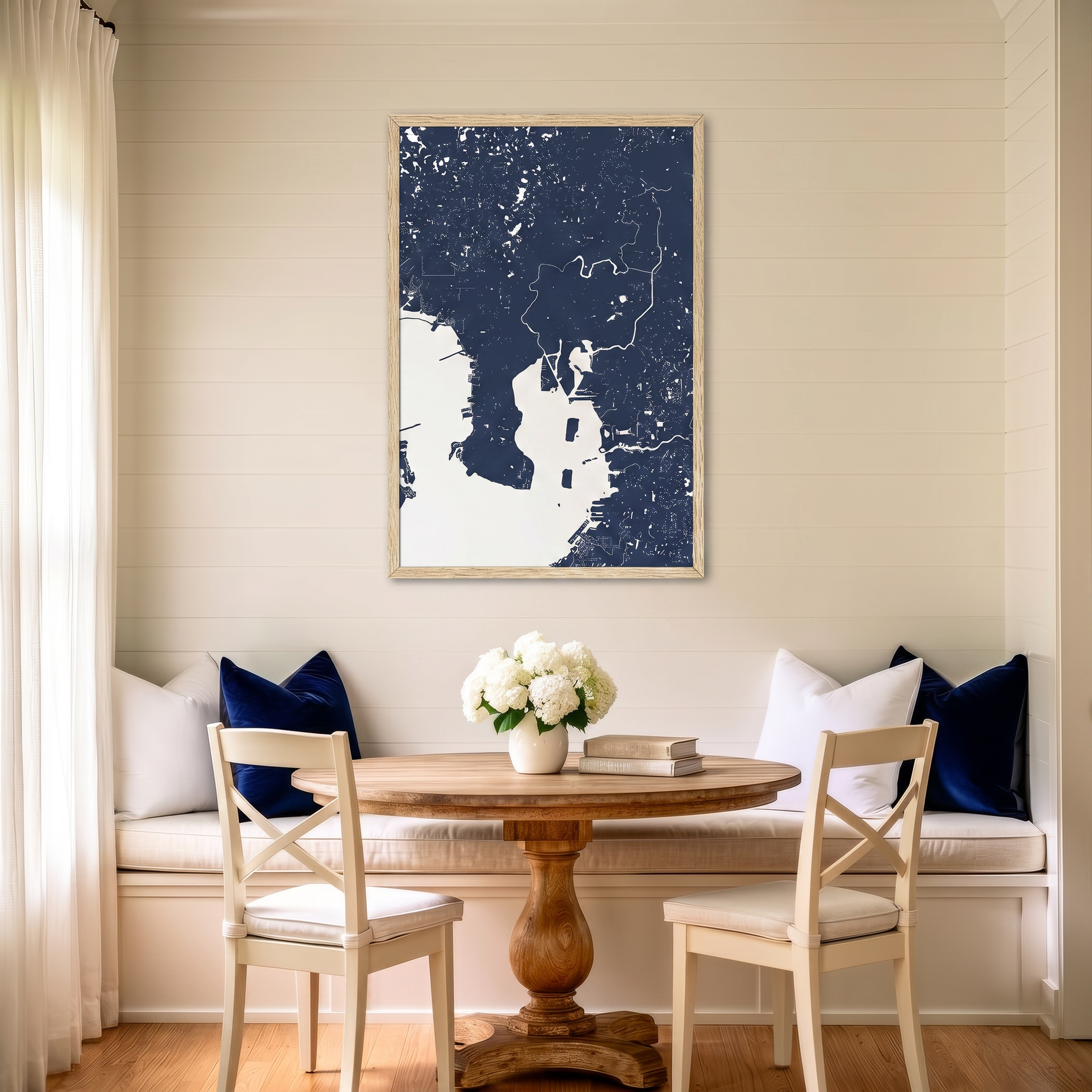 Tampa matte map art in dining nook setting