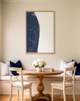 The Palm Beaches matte map art in dining nook setting