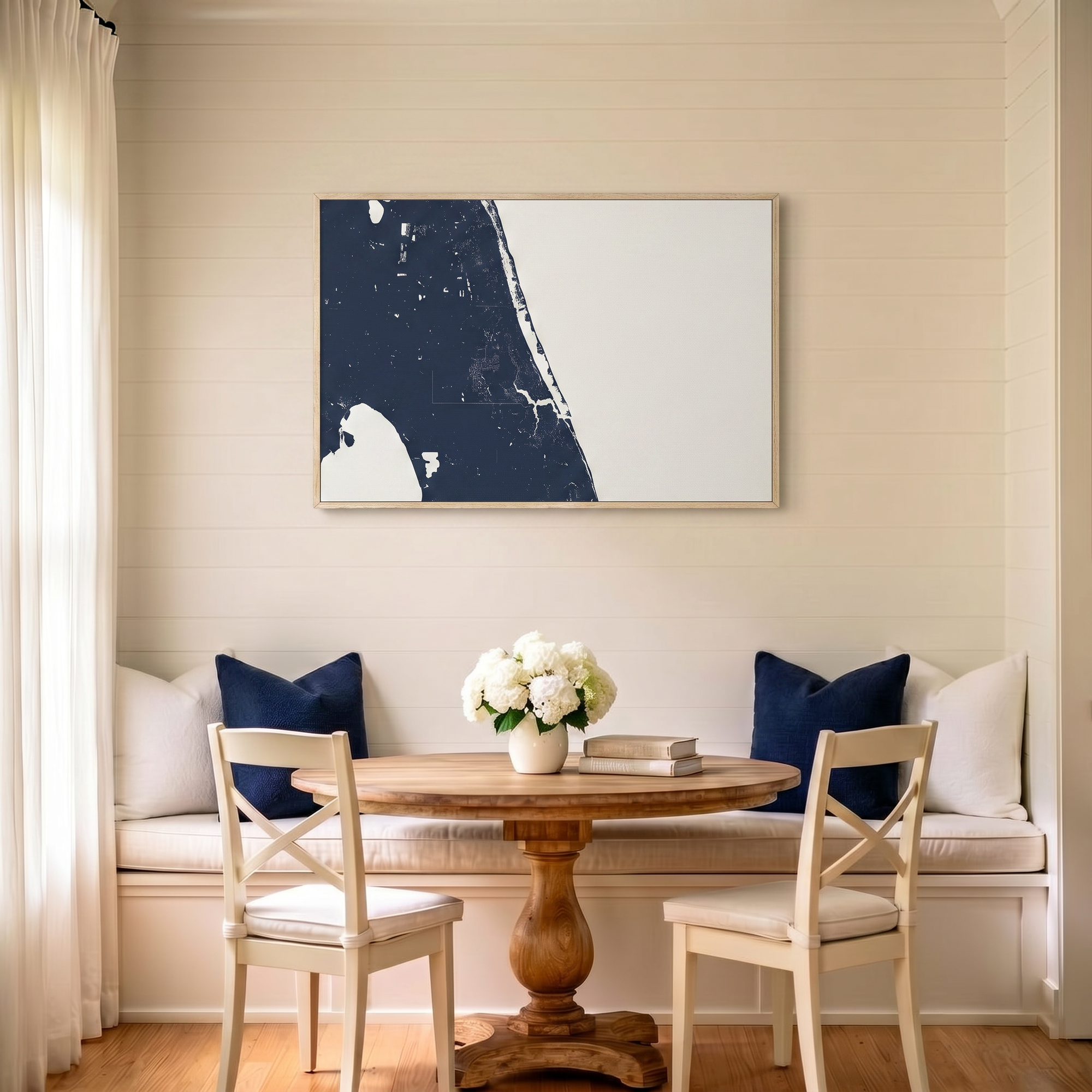 Treasure Coast canvas map art in dining nook setting
