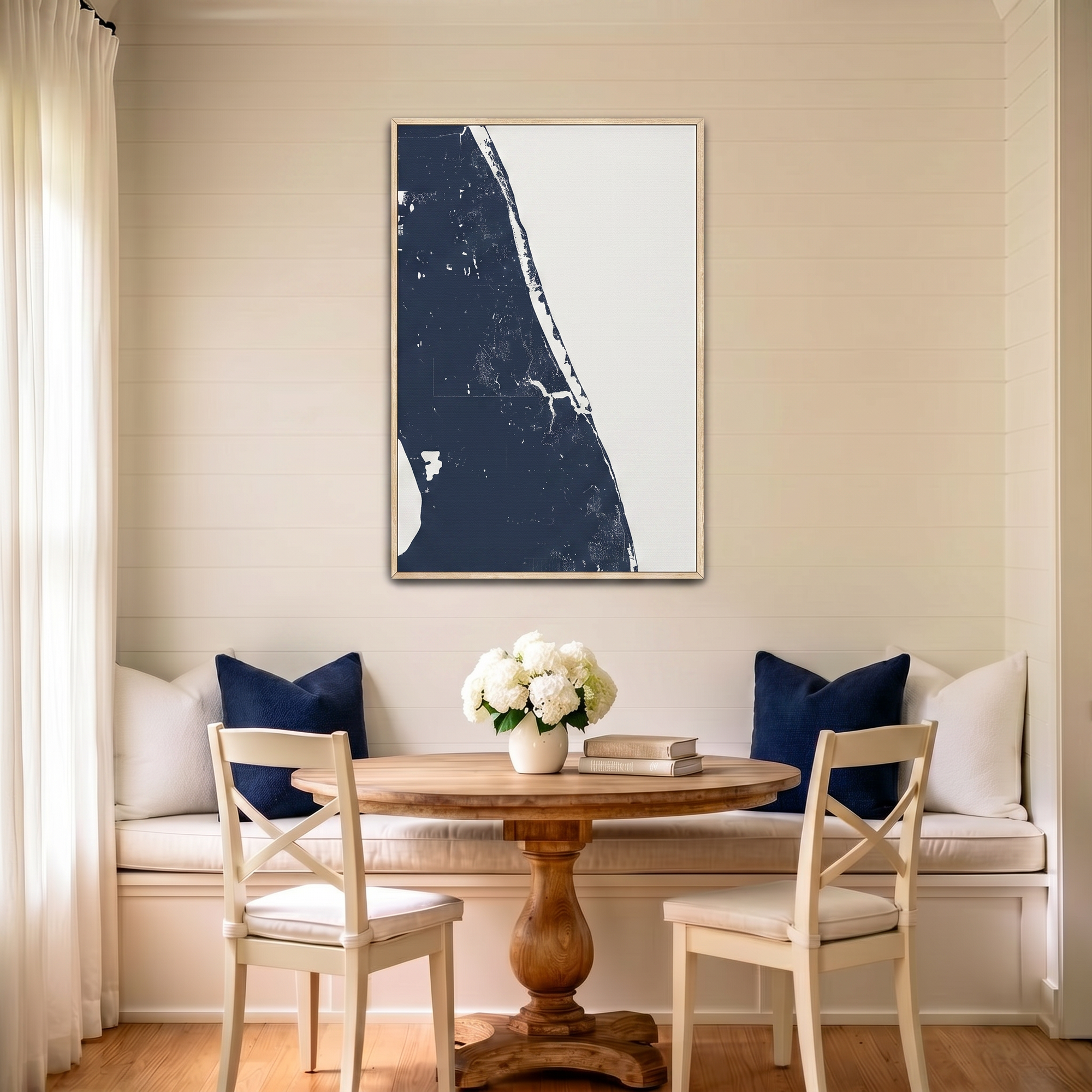 Treasure Coast canvas map art in dining nook setting