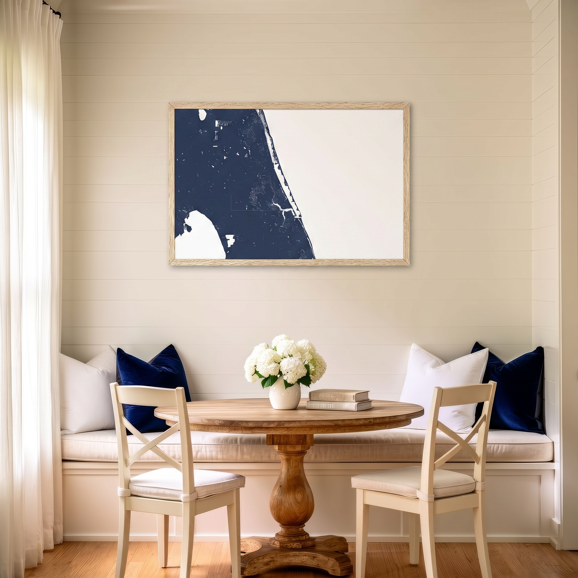 Treasure Coast matte map art in dining nook setting