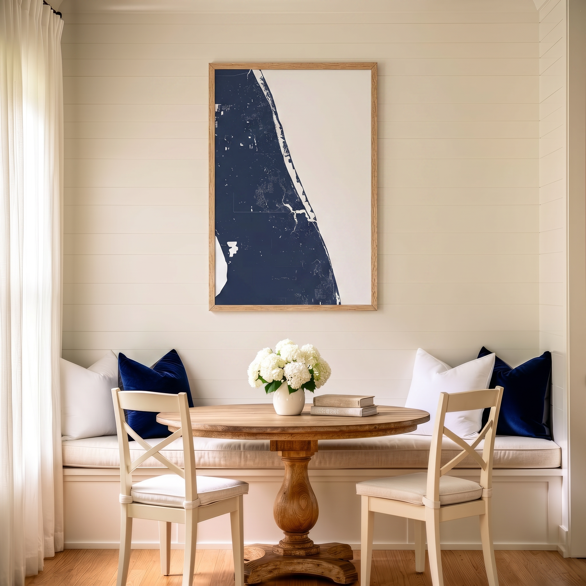 Treasure Coast matte map art in dining nook setting