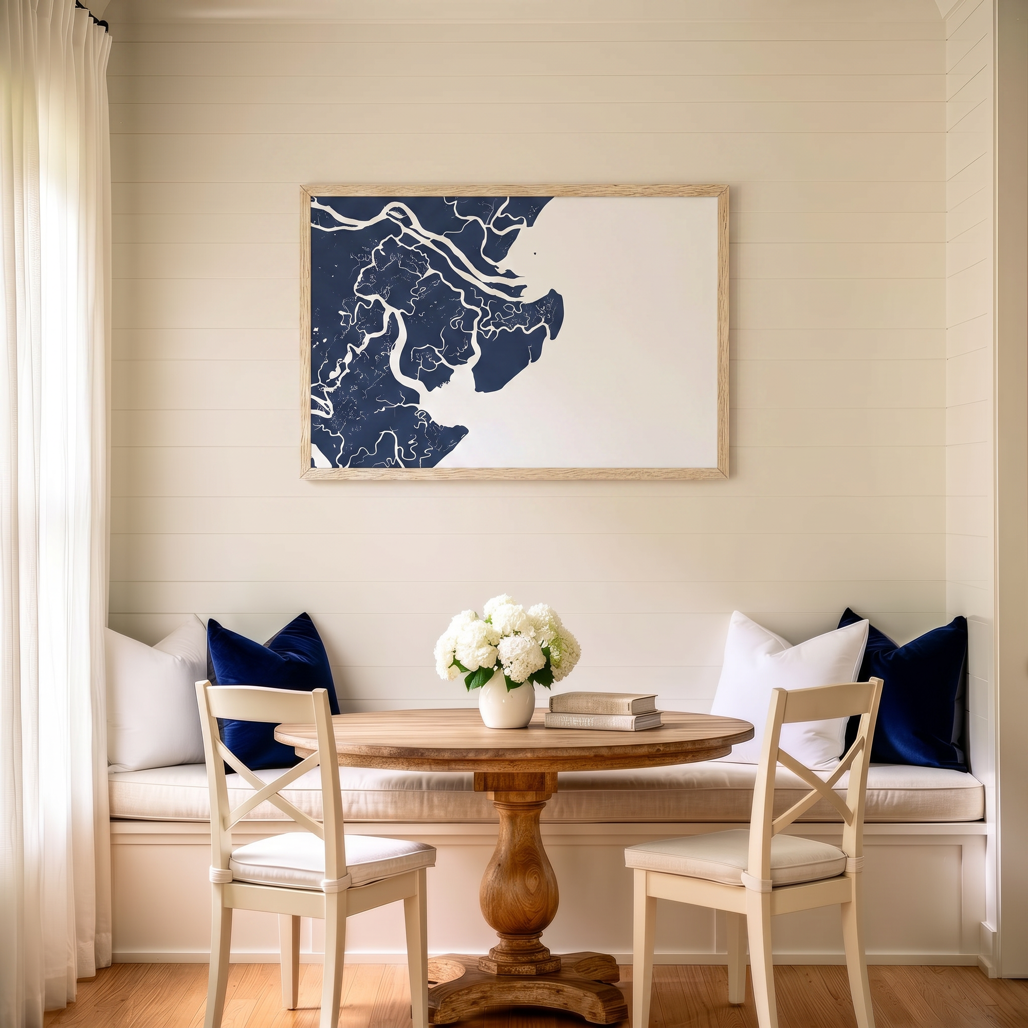 Tybee Island matte map art in dining nook setting