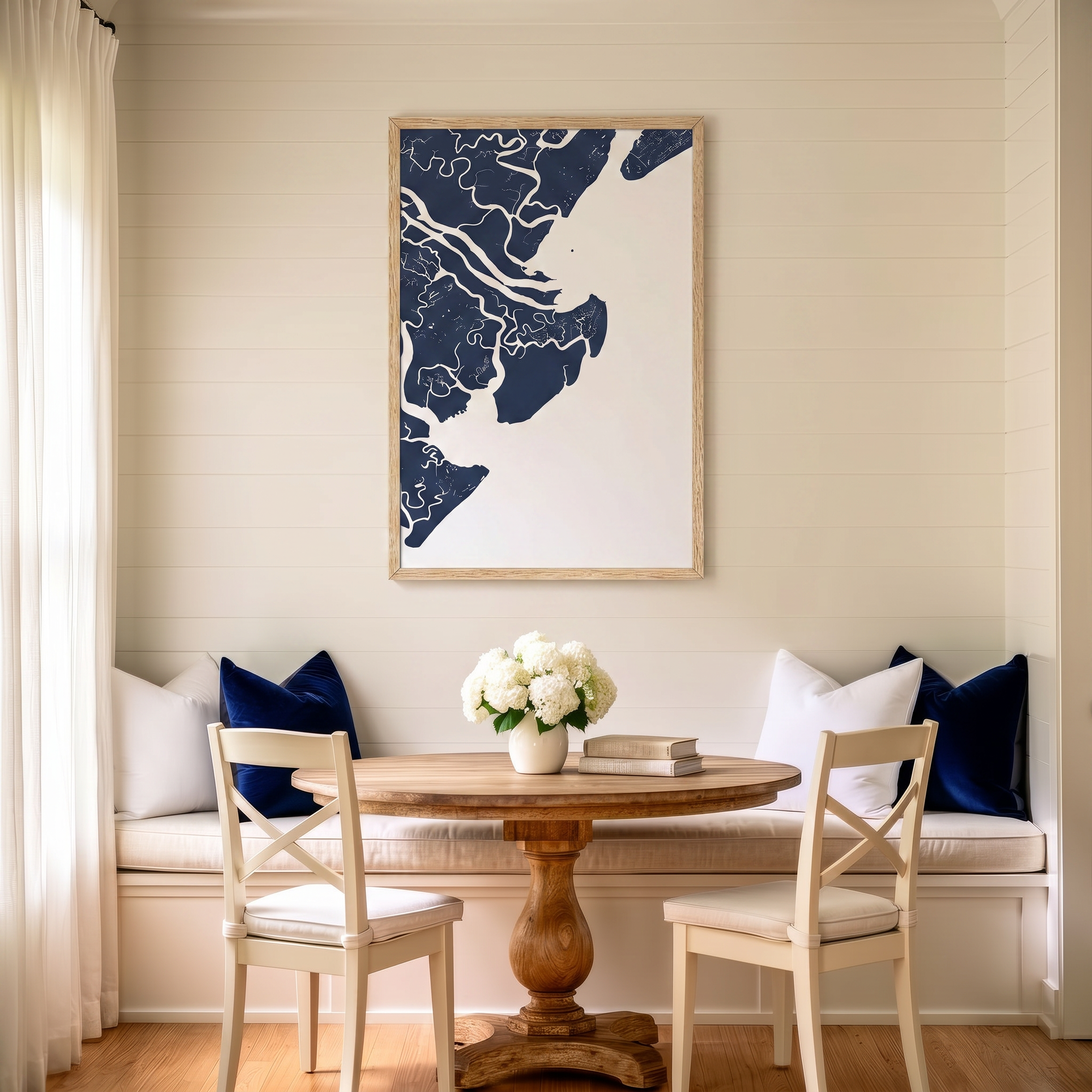 Tybee Island matte map art in dining nook setting