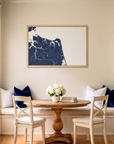 Virginia Beach matte map art in dining nook setting