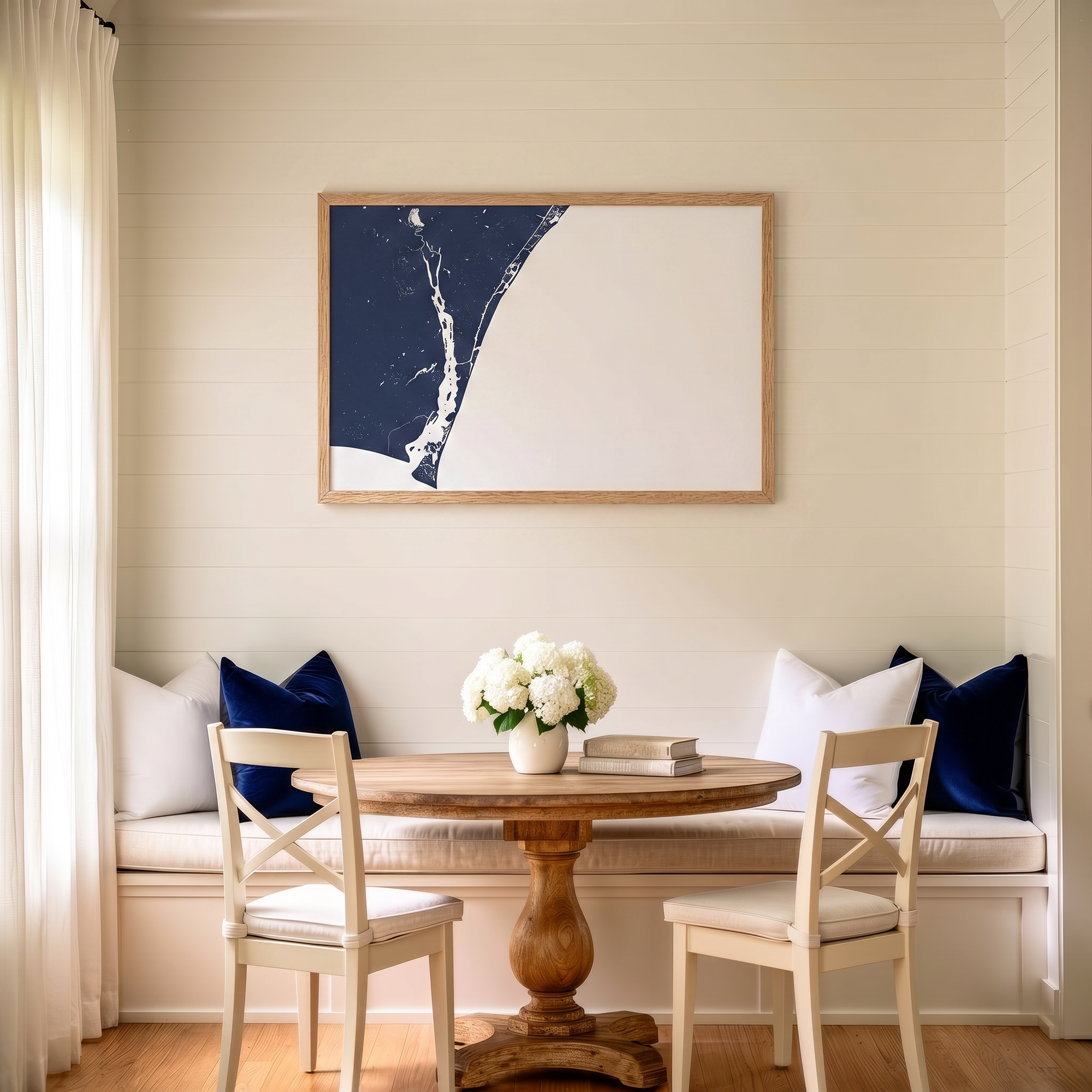 Wilmington matte map art in dining nook setting