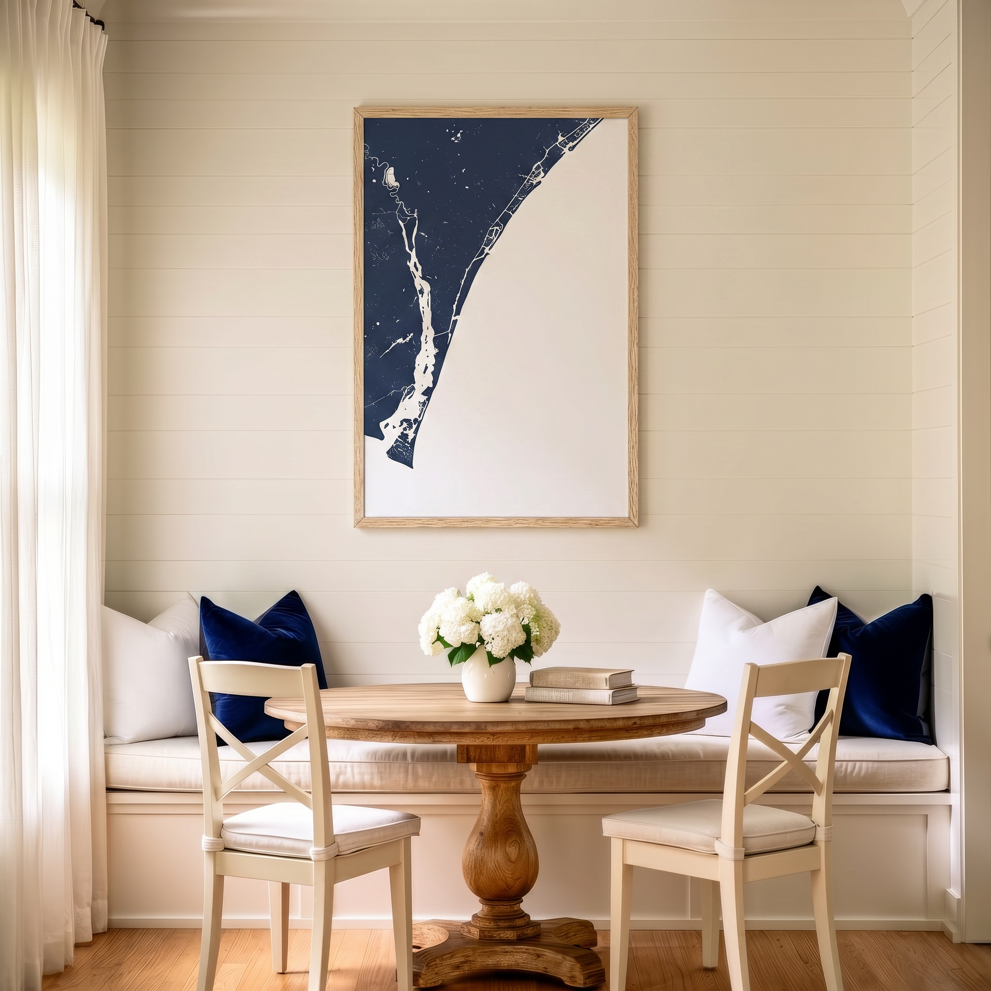 Wilmington matte map art in dining nook setting