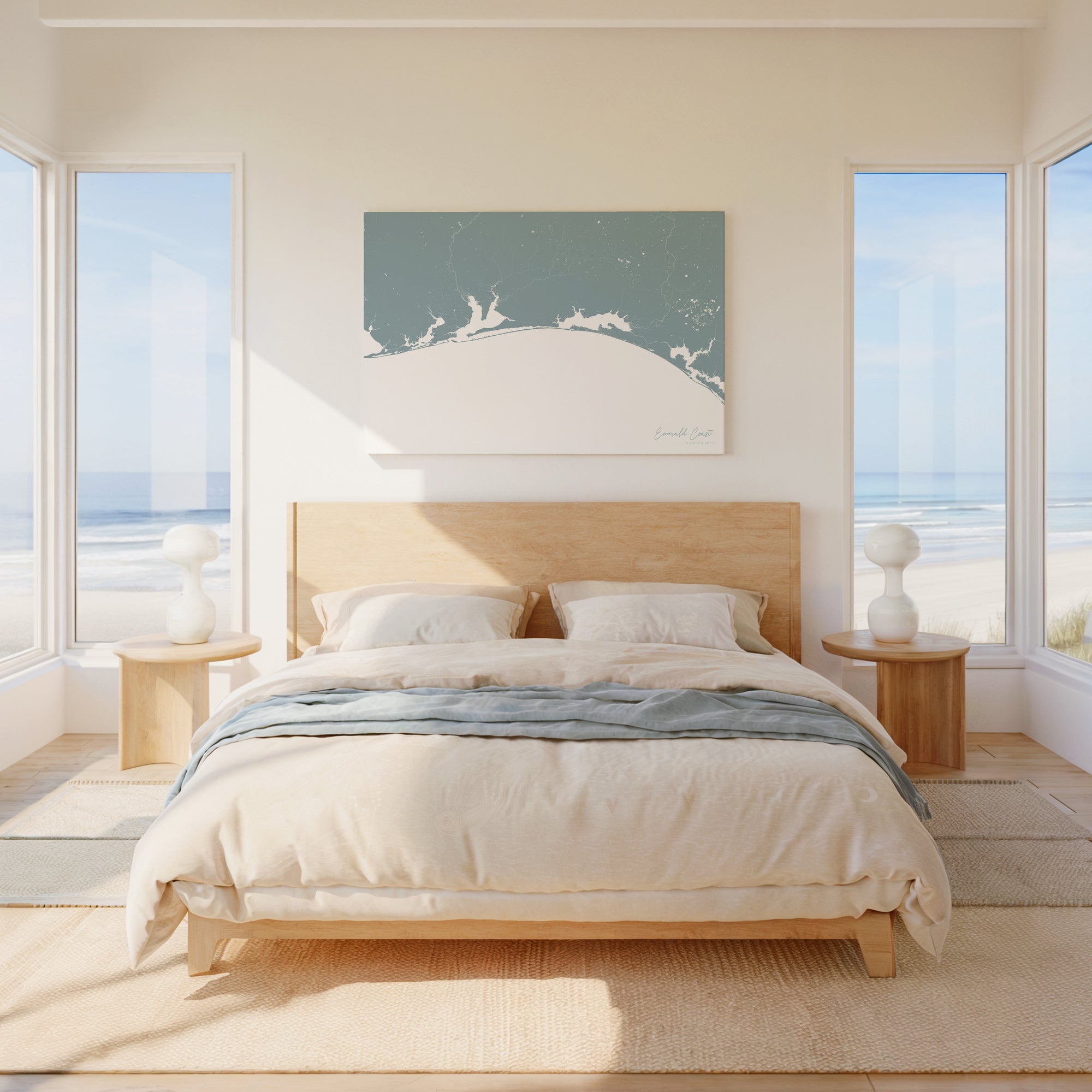 Emerald Coast soft blue horizontal wrapped canvas map in the ratio 3:2 hand mockup
