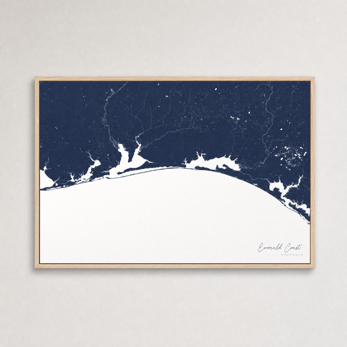 Emerald Coast Coastal Map — Canvas Horizontal — navy, Light Wood