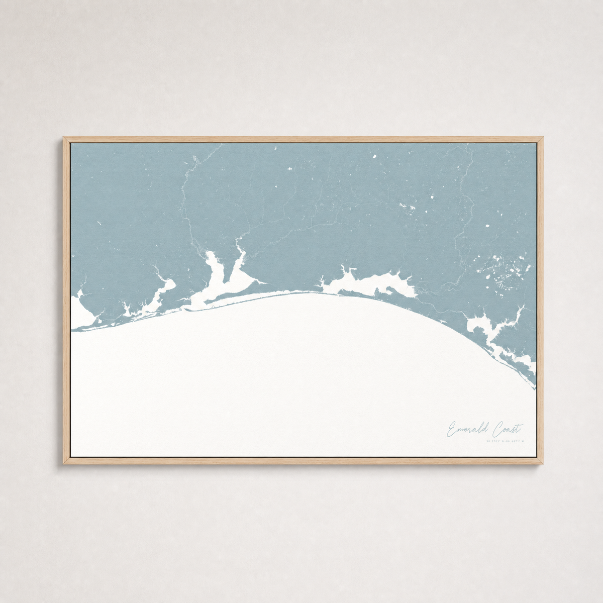 Emerald Coast Coastal Map — Canvas Horizontal — soft-blue, Light Wood