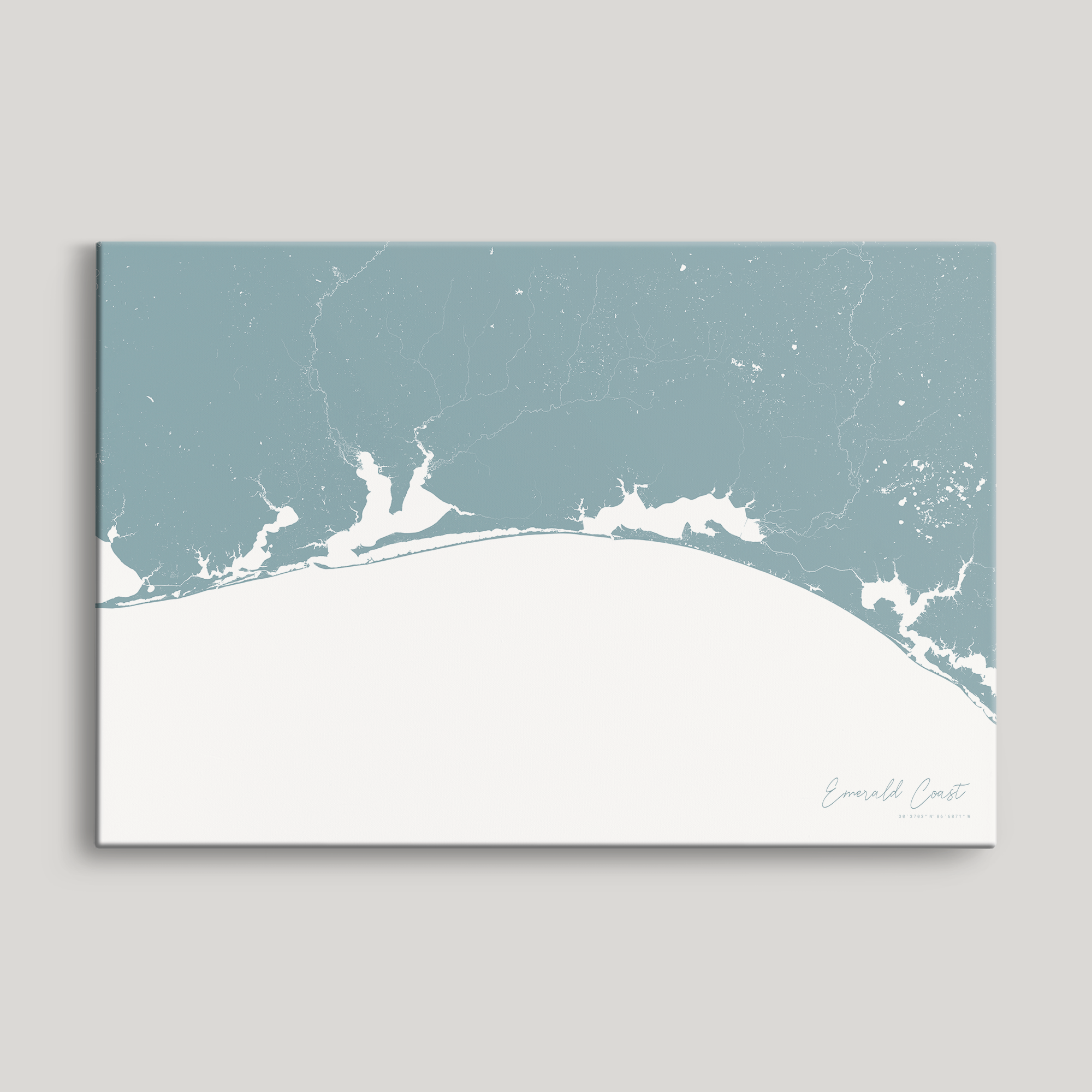 Emerald Coast Coastal Map — Canvas Horizontal, soft-blue, No Frame