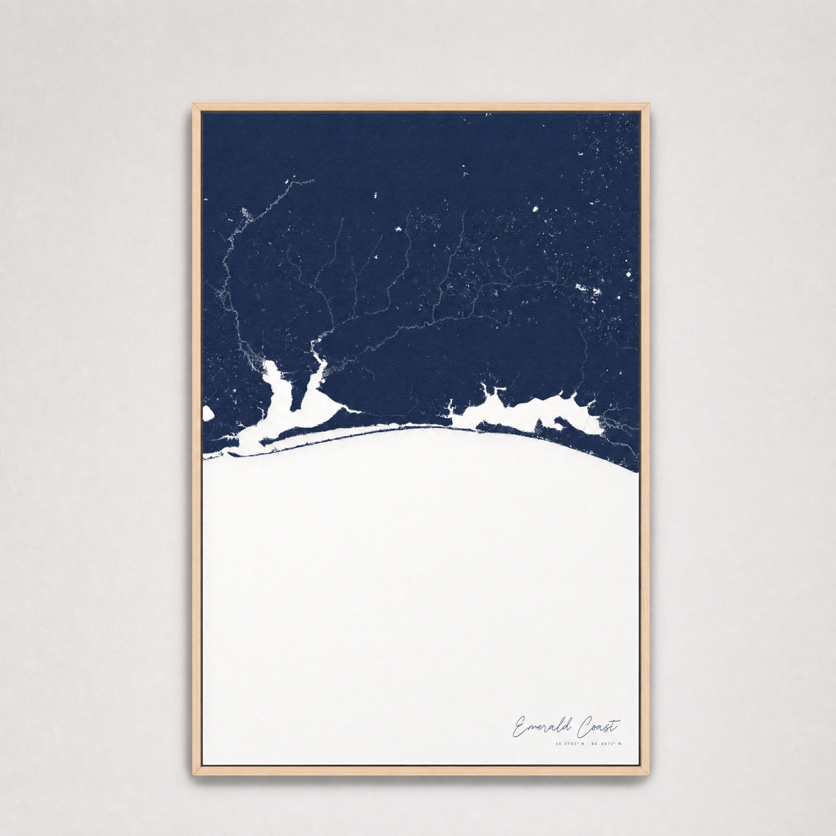 Emerald Coast Coastal Map — Canvas Vertical — navy, Light Wood