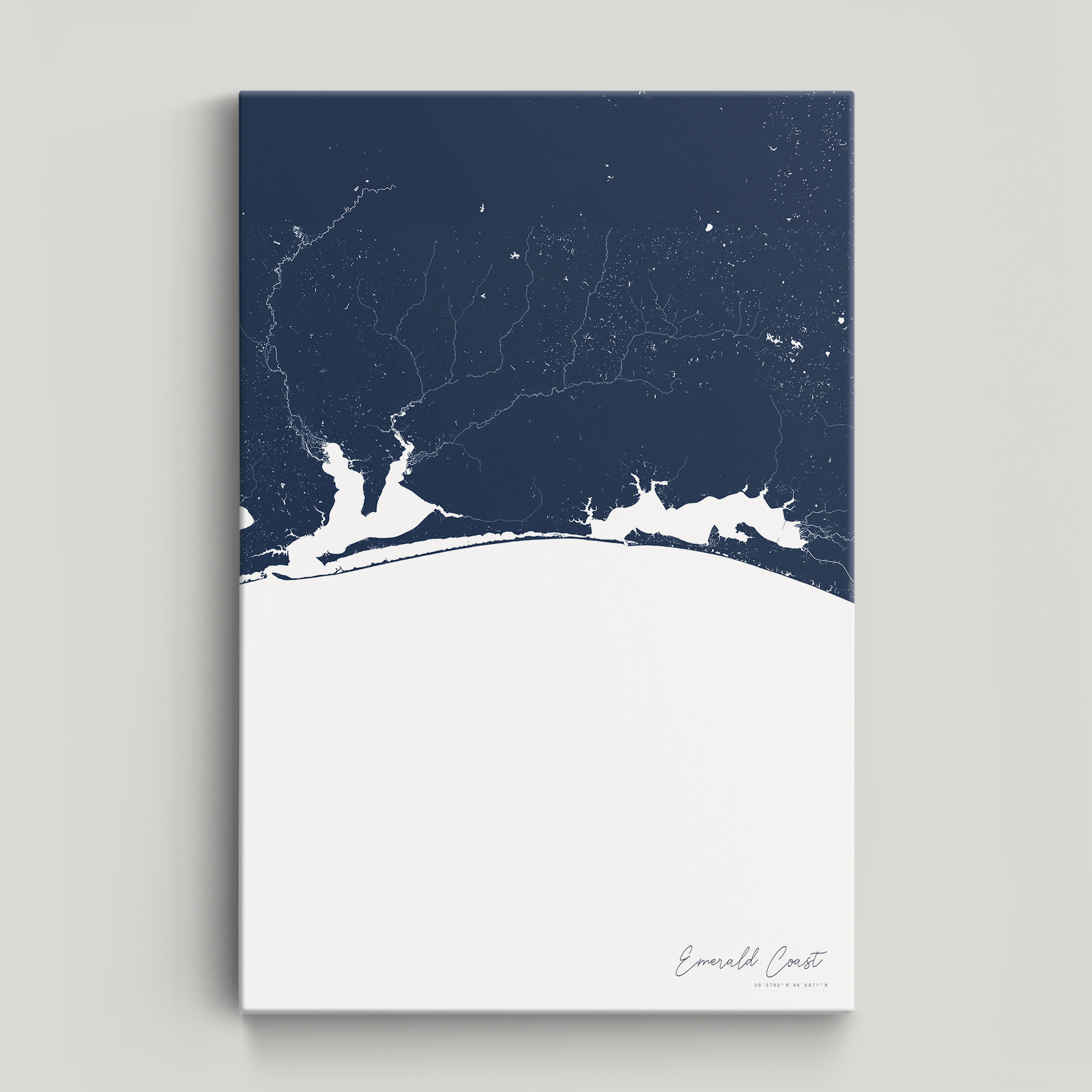 Emerald Coast Coastal Map — Canvas Vertical, navy, No Frame