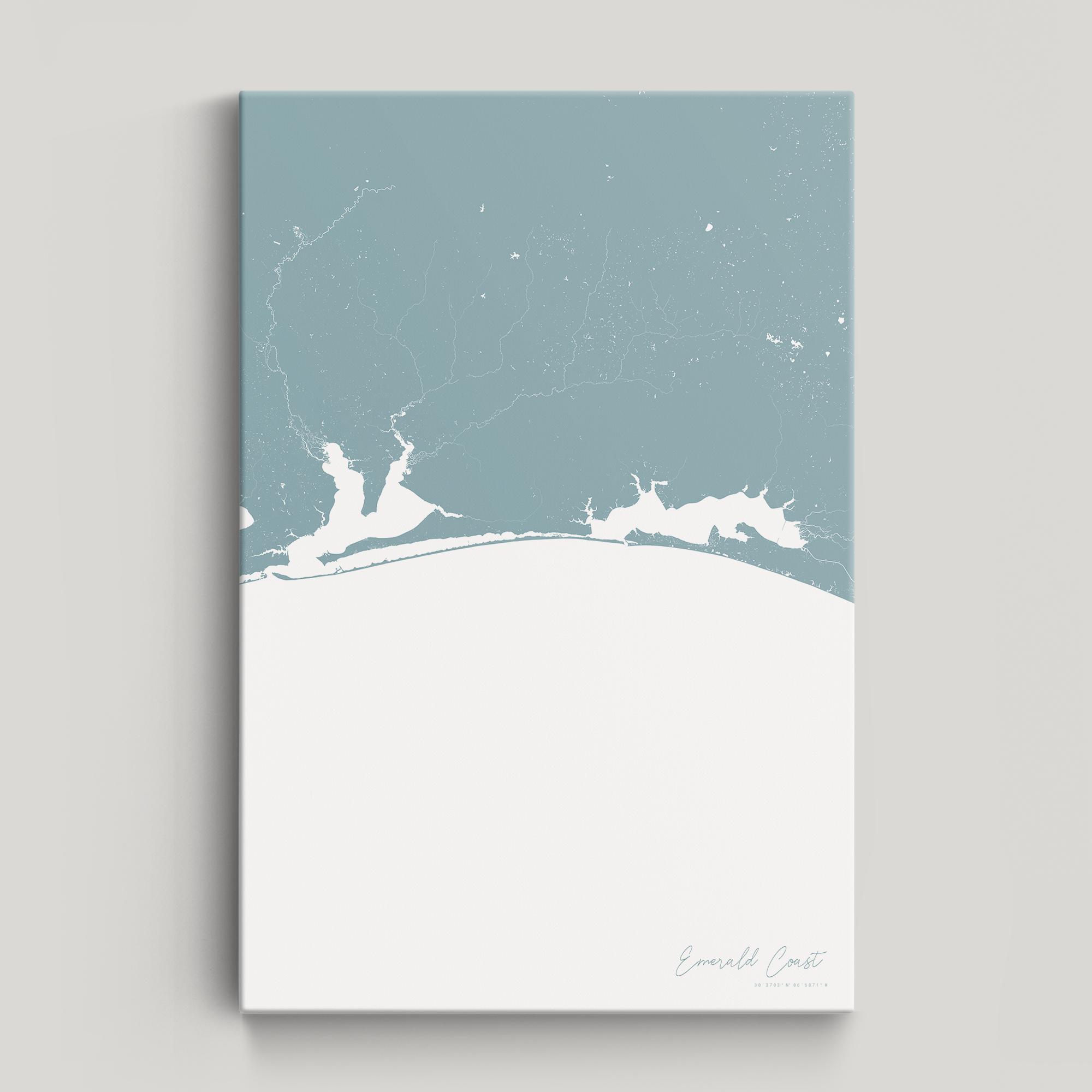 Emerald Coast Coastal Map — Canvas Vertical, soft-blue, No Frame