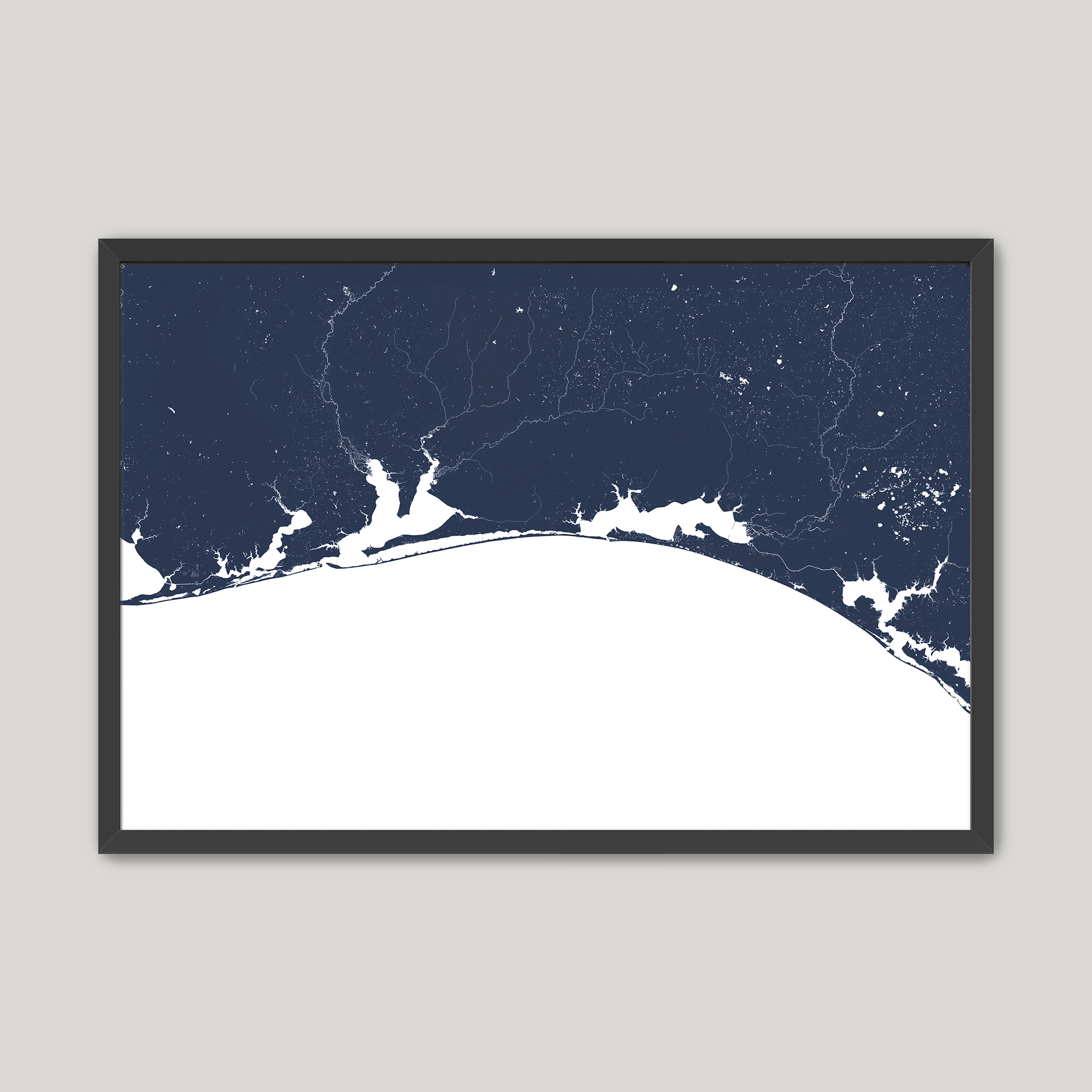 Emerald Coast Coastal Map — Fine Art Print Horizontal, navy, Black Frame, 10x8