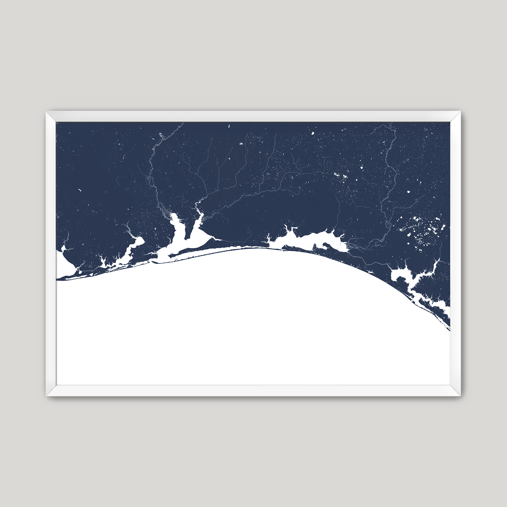 Emerald Coast Coastal Map — Fine Art Print Horizontal, navy, White Frame, 10x8