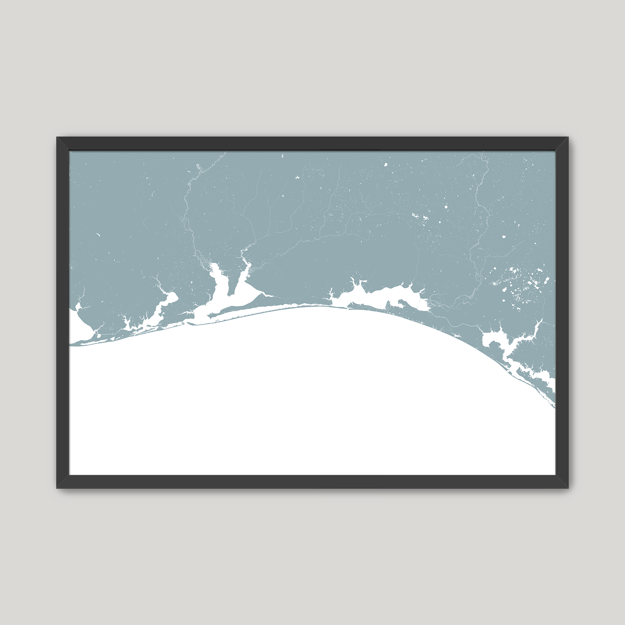 Emerald Coast Coastal Map — Fine Art Print Horizontal, soft-blue, Black Frame, 10x8