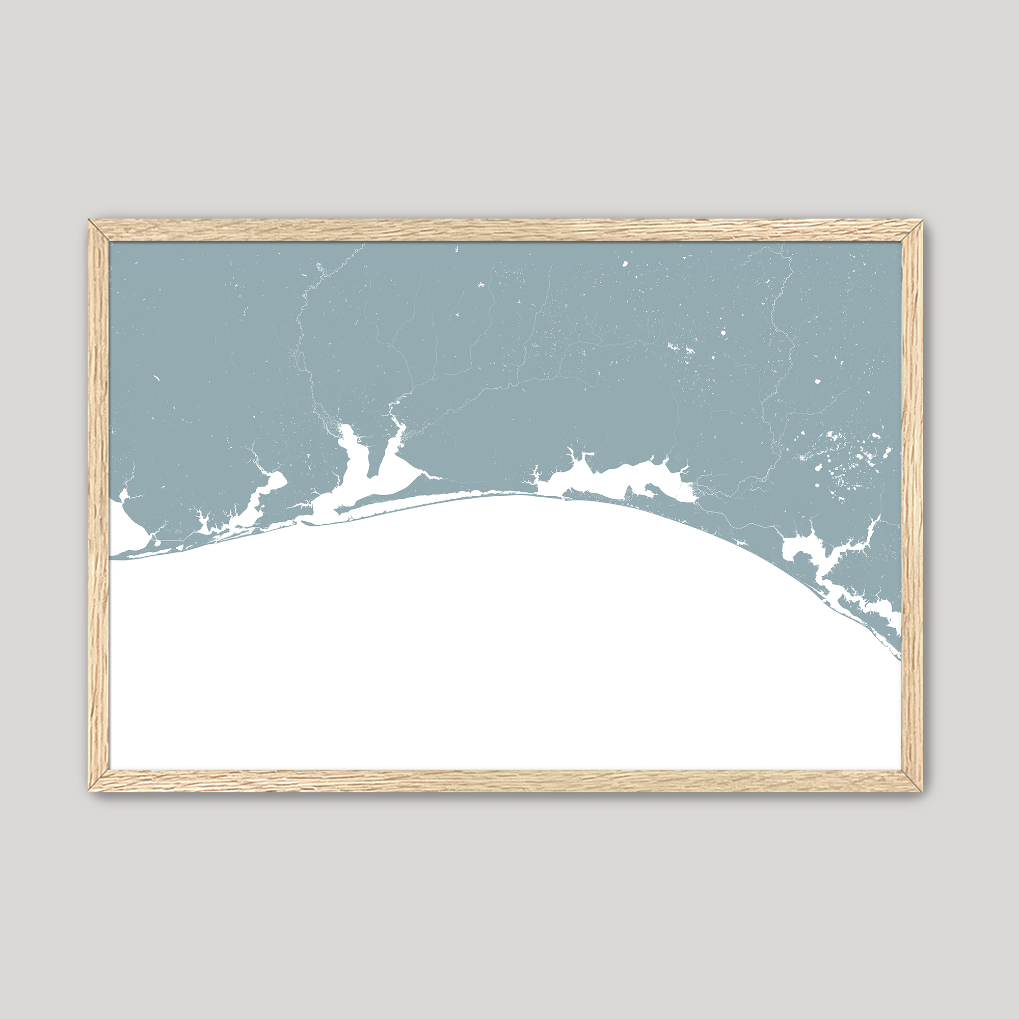 Emerald Coast Coastal Map — Fine Art Print Horizontal, soft-blue, Oak, 10x8