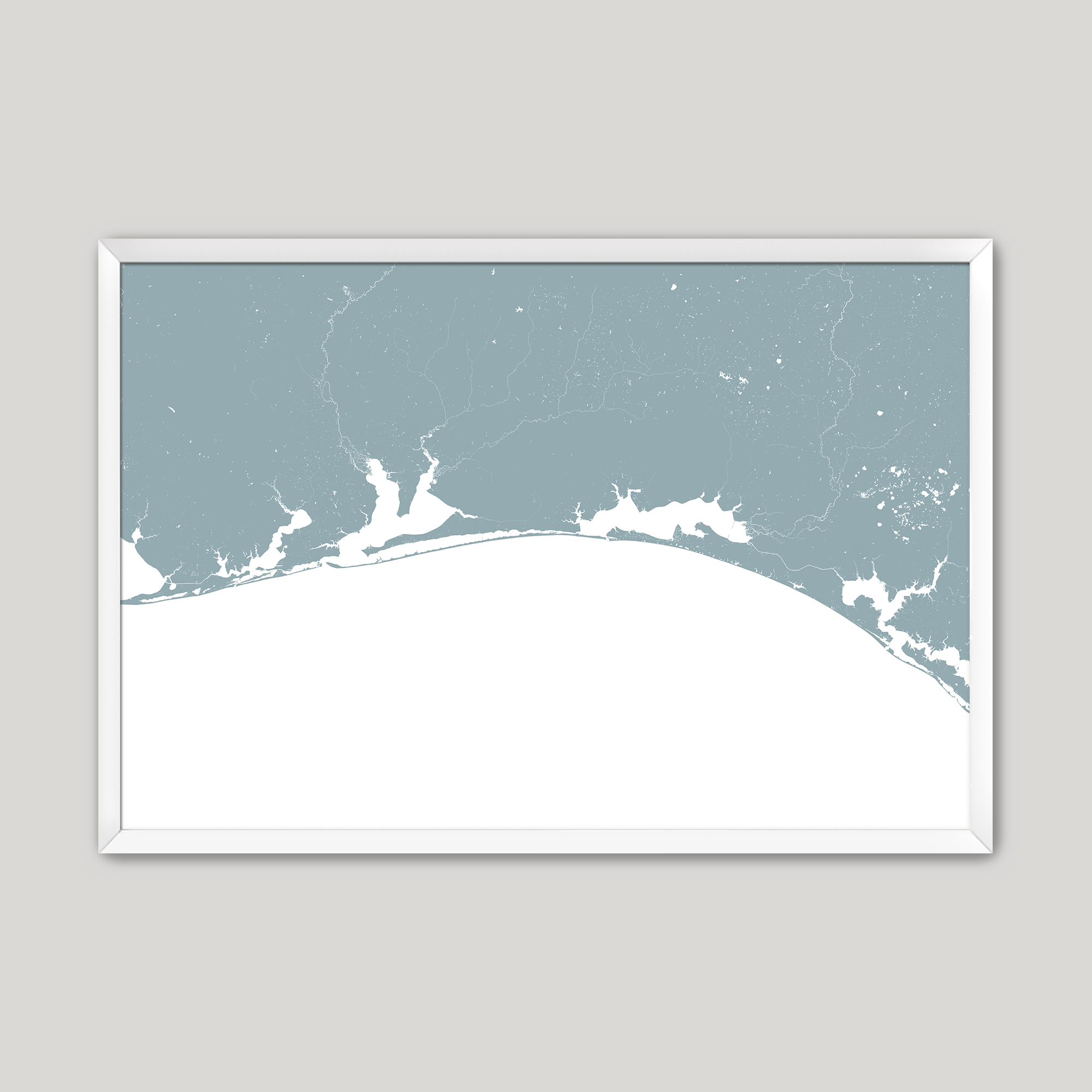 Emerald Coast Coastal Map — Fine Art Print Horizontal, soft-blue, White Frame, 10x8