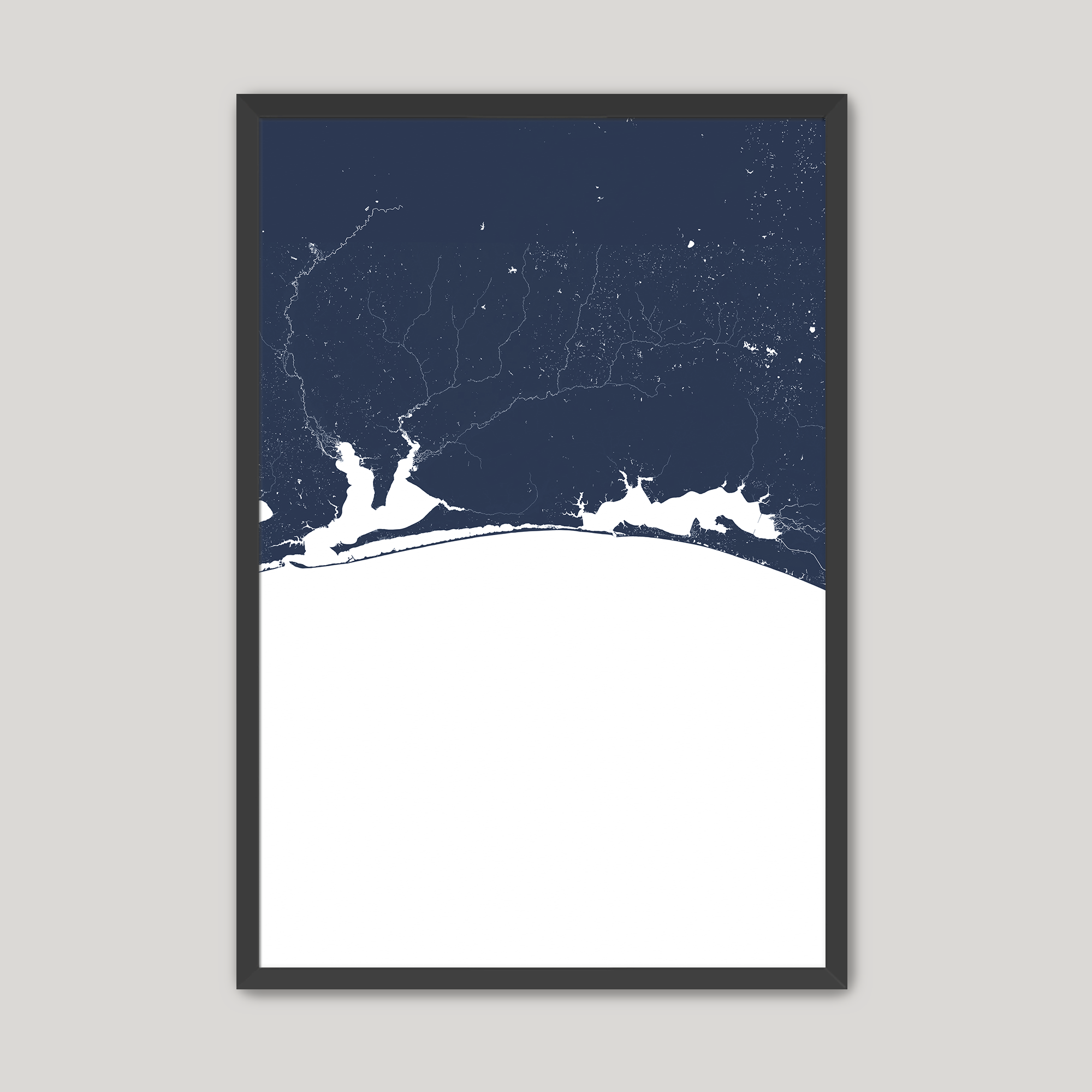 Emerald Coast Coastal Map — Fine Art Print Vertical, navy, Black Frame, 8x10