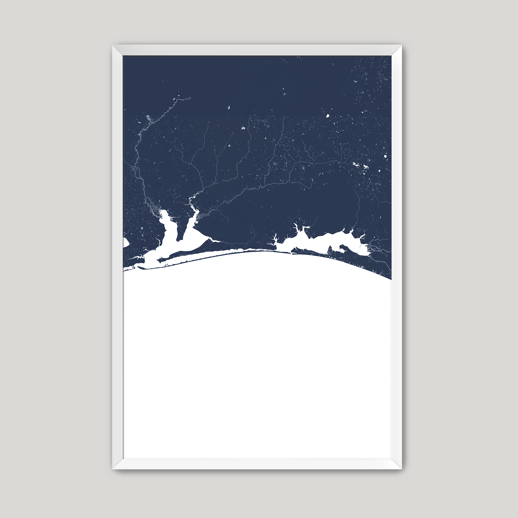 Emerald Coast Coastal Map — Fine Art Print Vertical, navy, White Frame, 8x10