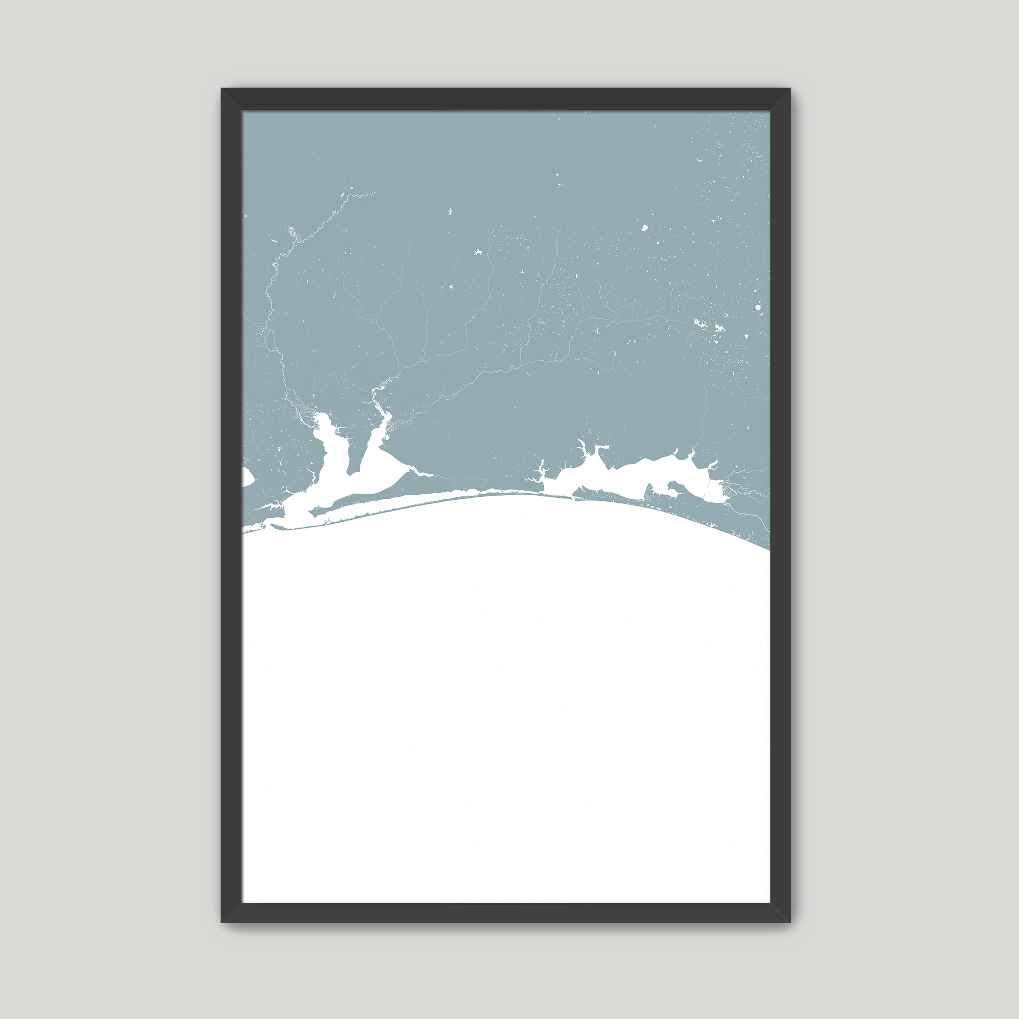 Emerald Coast Coastal Map — Fine Art Print Vertical, soft-blue, Black Frame, 8x10