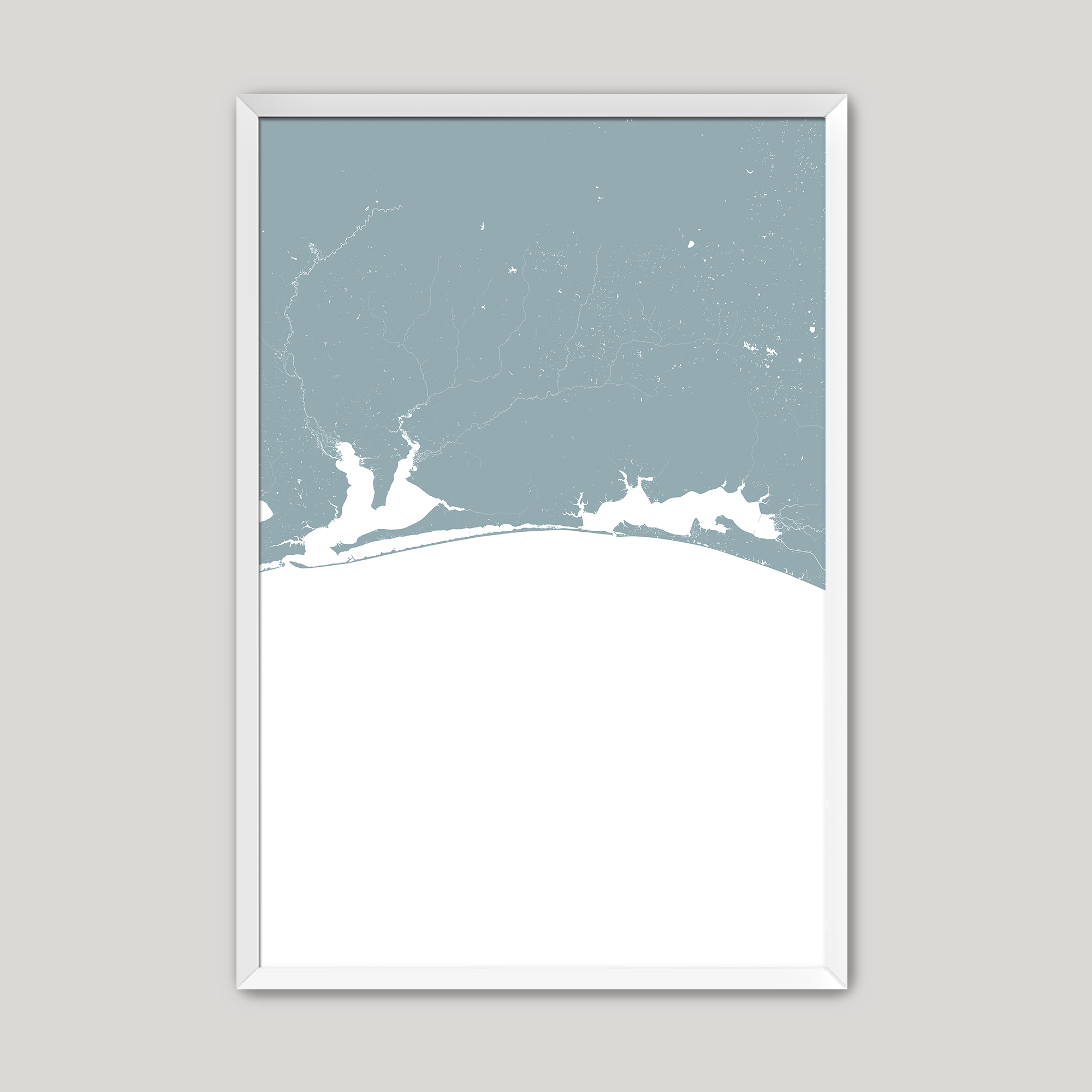 Emerald Coast Coastal Map — Fine Art Print Vertical, soft-blue, White Frame, 8x10